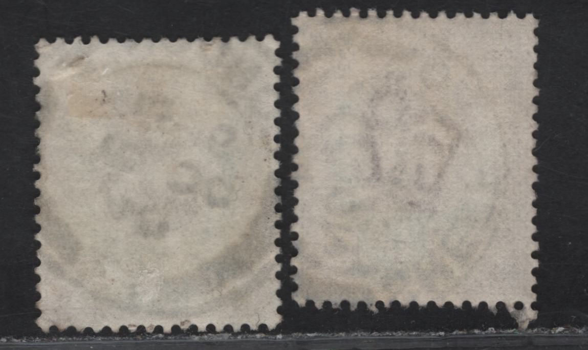 Lot 84 Great Britain SC#129d (SG#223) 1.5d Pale Dull Purple & Green - Pale Purple & Green, 1902-1910 King Edward VII Issue, 2 Very Fine Used Singles, DLR Printing, Chalky Paper, Nov. 30 1906 Sheffield & October 31 1907 London Barrel CDS Cancels.