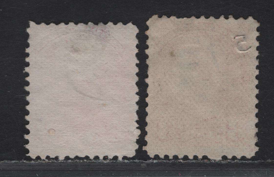 Lot 1 Canada #37iii, 37e 3c Dull Orange (Oxidized) & Deep Rose Queen Victoria, 1870-1893 Small Queen Issue, 2 Very Good/Fine Used Singles, Early & Mid Montreal Printings, Papers MM-D & EM-A, Perf 11.75x12.