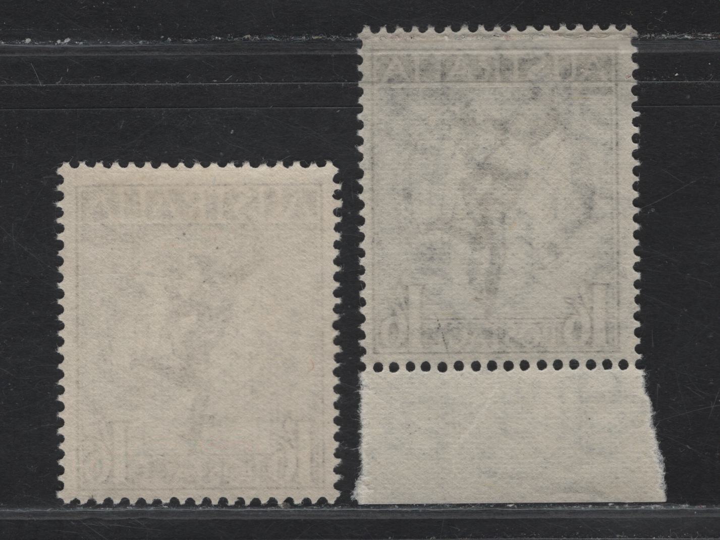 Lot 102 Australia SG#223a, 224e 1/6 Blackish Brown Hermes & Globe, 1948-1956 Airmail Issue, 2 F/VFNH Singles, Watermarked & Unwatermarked.