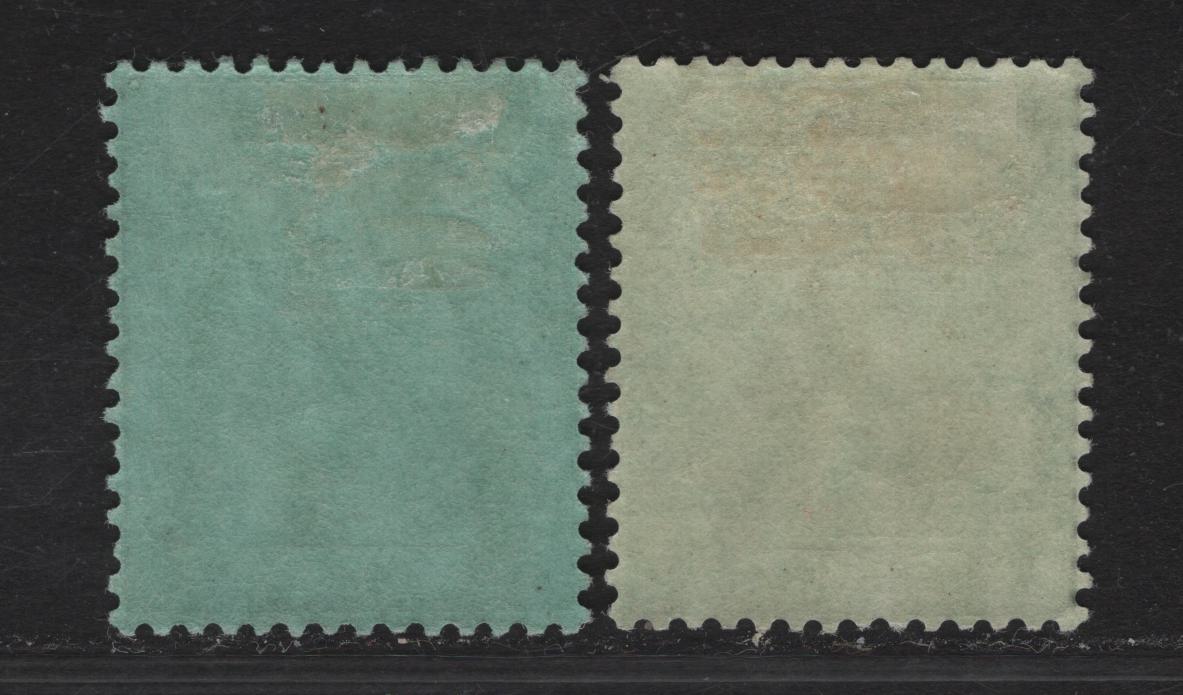 Lot 160 Trinidad & Tobago SG#154, 154b 1/- Black on Green - Black On Blue Green Seated Britannia, 1913-1923 Seated Britannia Keyplates Issue, 2 VFOG Singles