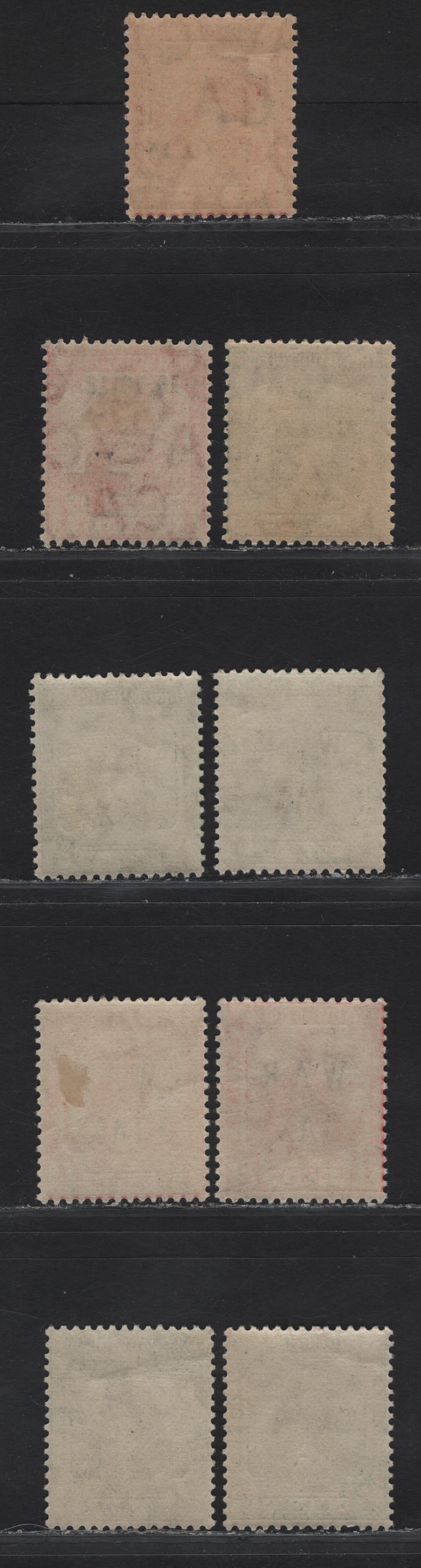 Lot 166 Trinidad & Tobago SG#174-175, 177, 179b, 180, 181a 1d - 1/2d Red - Deep Green Seated Britannia, 1915-1917 War Tax Overprinted Issue, 6 F/VFNH Singles