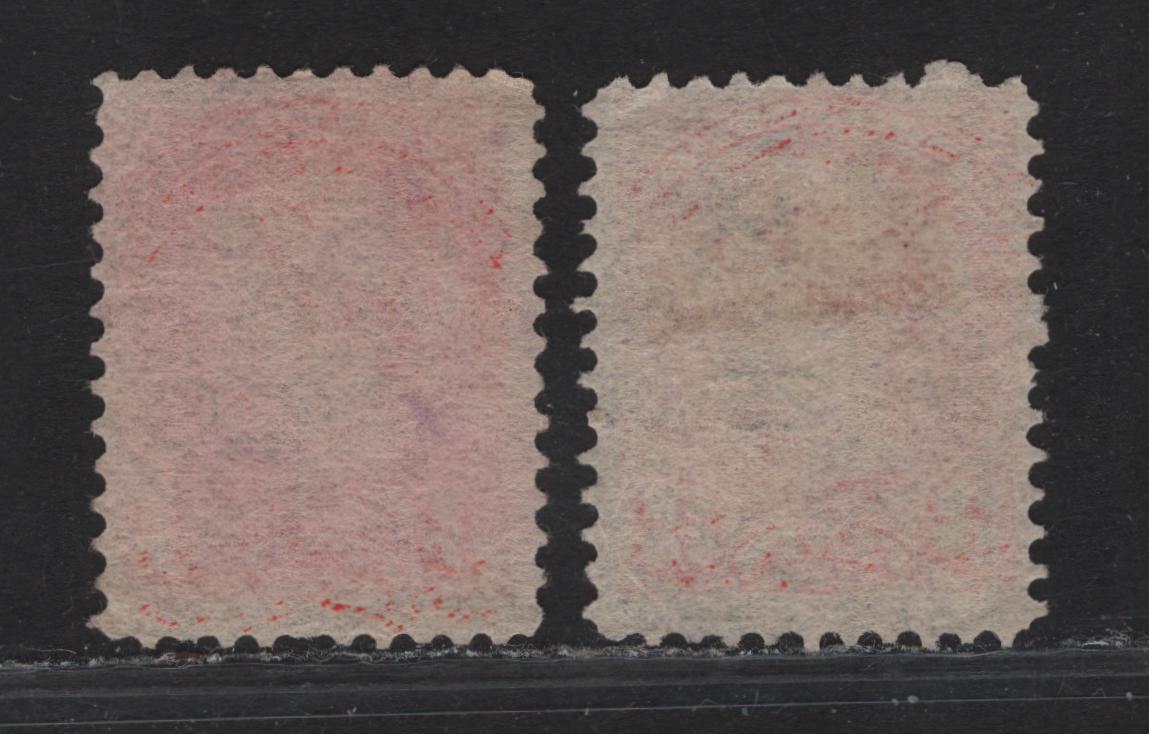 Lot 25 Canada #41 3c Pale Orange Vermillion - Orange Vermillion Queen Victoria, 1888-1897 Small Queen Issue, 2 Fine Used SIngles, Early Second Ottawa Printing, Papers 2O-BB & 2O-HH, Set 25 1895 & July 2 1893 Cancels.