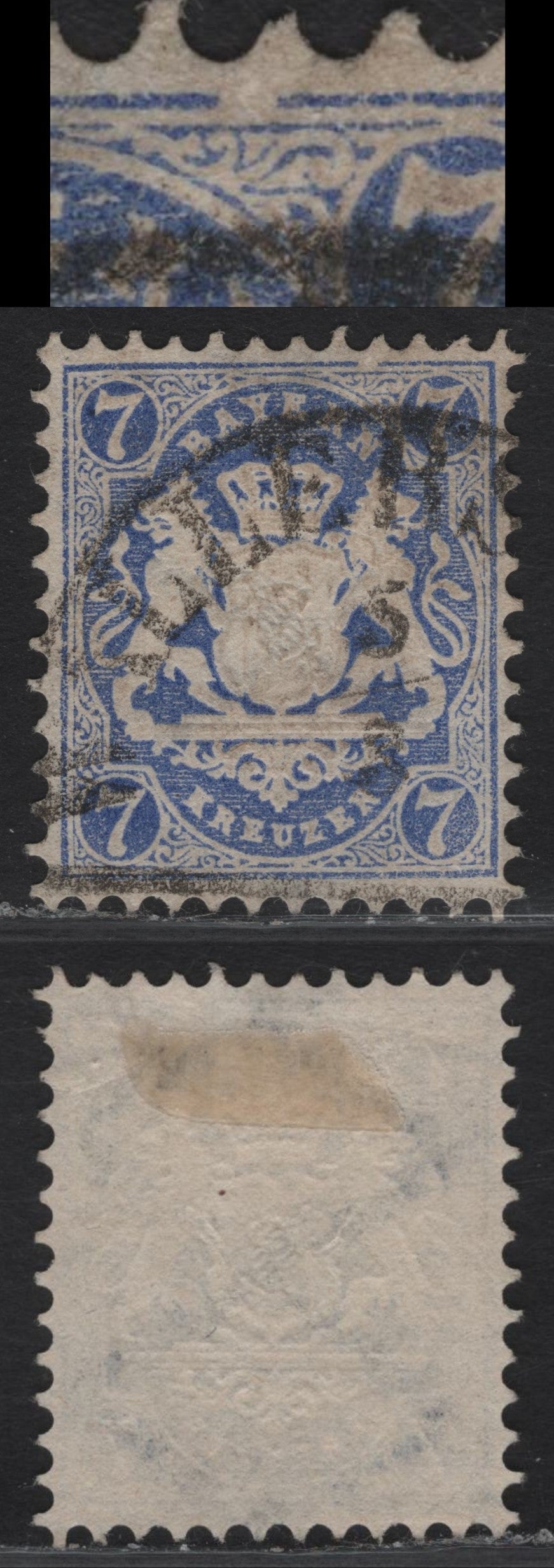 Lot 285 Bavaria SC#26b 7kr Ultramarine Arms, 1870-1872 Arms Issue, A Very Fine Used Single, Wmk 93, Frame Break At Top