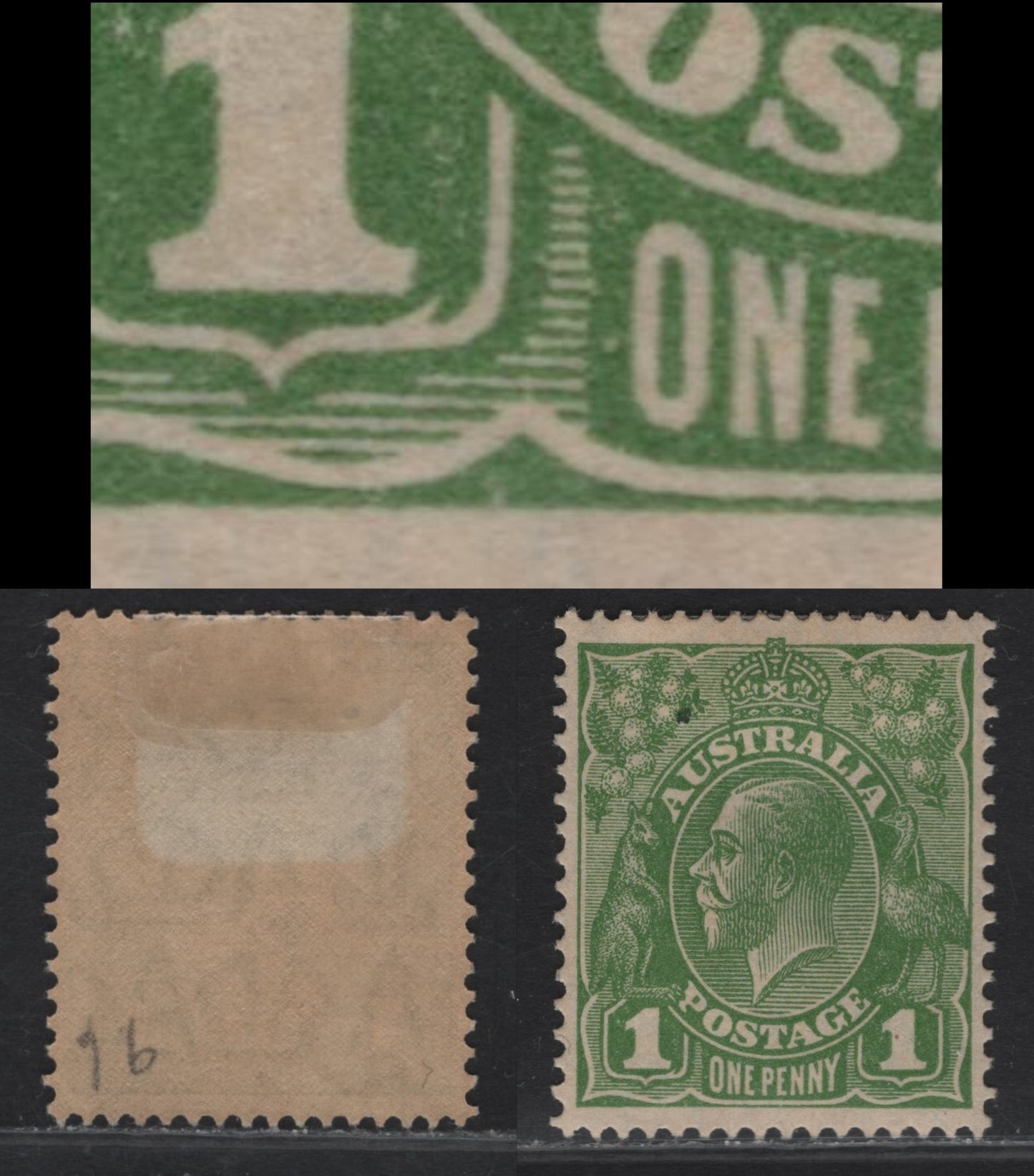 Lot 85 (C) Australia SG#95b 1d Green King George V, 1926-1930 KGV Profile Heads Issue, A VFOG Single, Small Multiple Wmk, Die 2.