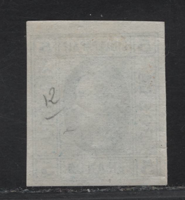 Lot 151 Romania SC#23 5pa Blue Prince Alexandru Loan Cuza, 1865 Prince Alexandru Loan Cuza Issue, A VFOG Imperf Single, Close But Clear Margins On 3 Sides, Jumbo Margins At Top