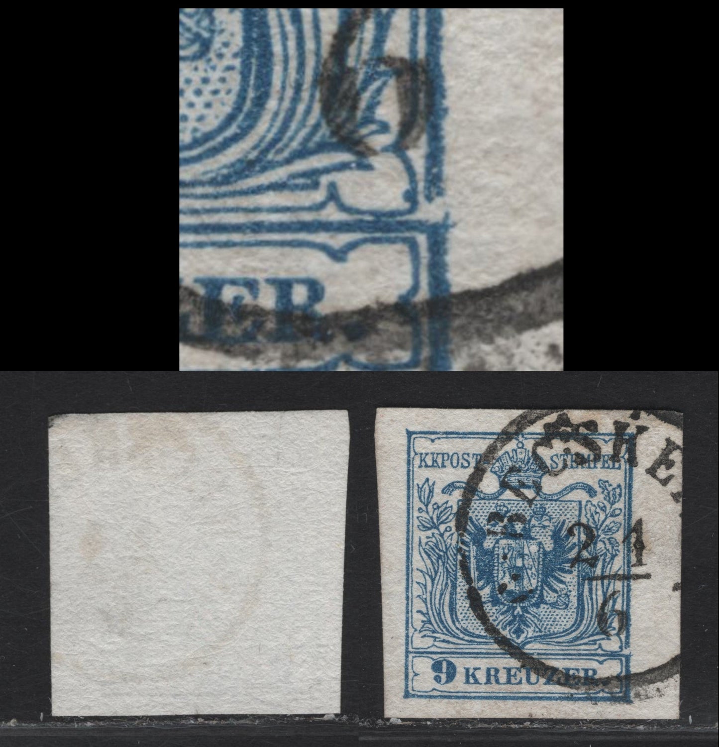 Lot 174 Serbia SC#5e (Austria) 6kr Blue Arms, 1854 Arms Issue, An Extremely Fine Used Imperf Single, B Beckerels Cancel, Machine Paper, Type III.
