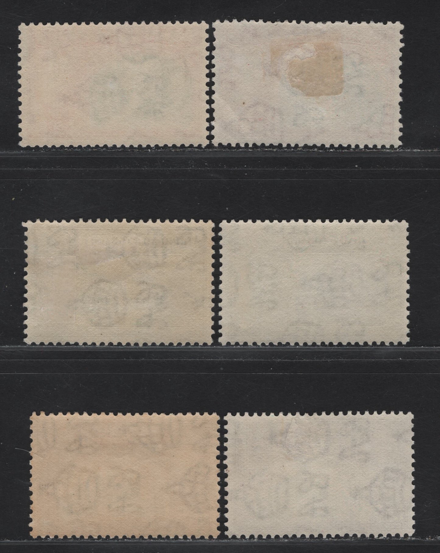 Lot 296 Trinidad & Tobago SG#252-a, 253-254 12c - 60c Black & Purple/Slate Purple - Myrtle Green & Carmine/Deep Scarlet Town Hall - Blue Basin, 1938-1944 KGVI Pictorial Issue, 6 F/VFOG Singles, Wartime Printings With Crackly Gum