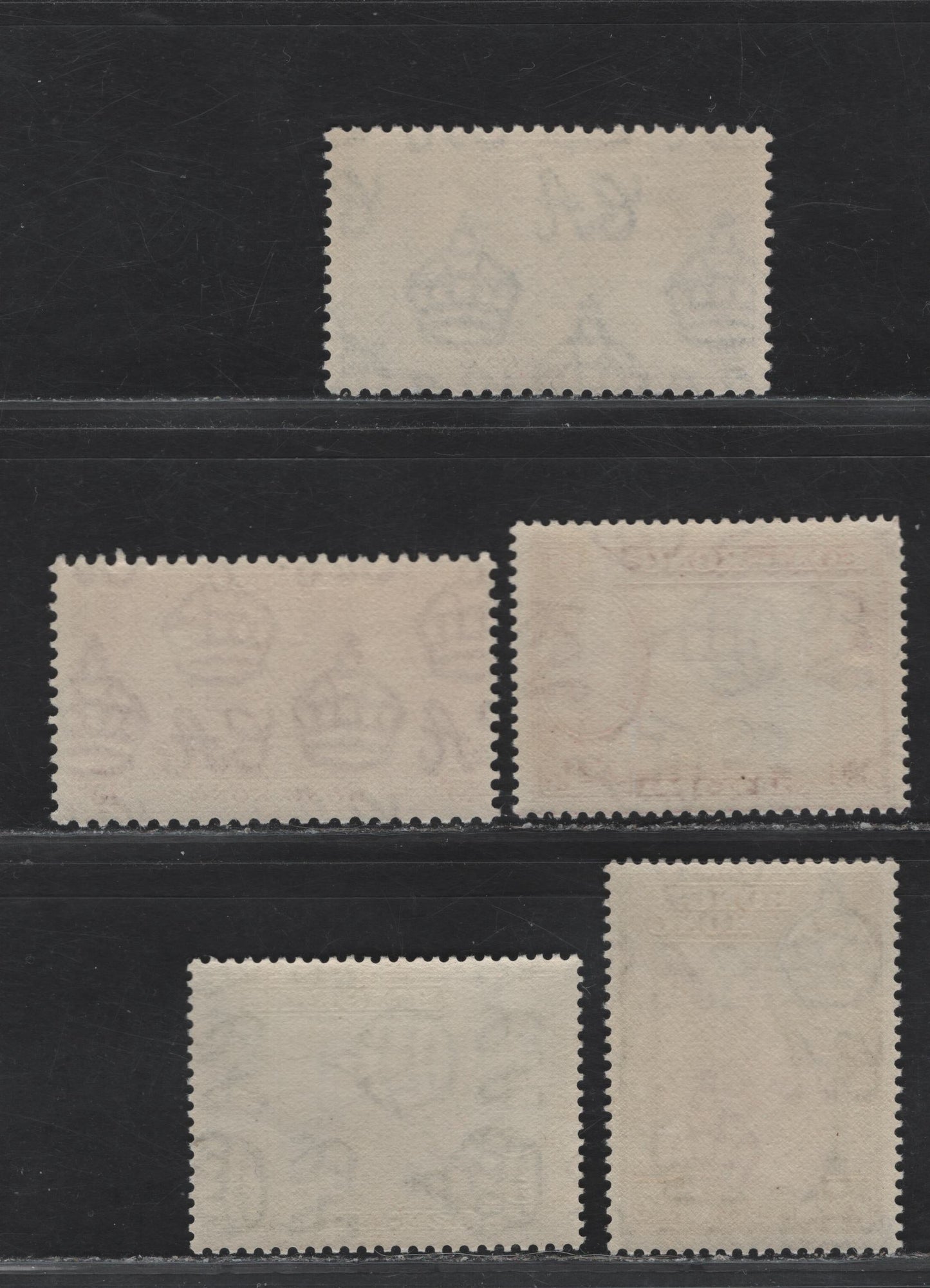 Lot 142 Hong Kong SG#138-139, 163-165 15c - 5c Carmine - Black & Gren King George VI & Queen Elizabeth - University, 1937-1941 Coronation - Centenary of British Occupation Issues, 5 F/VFNH Singles