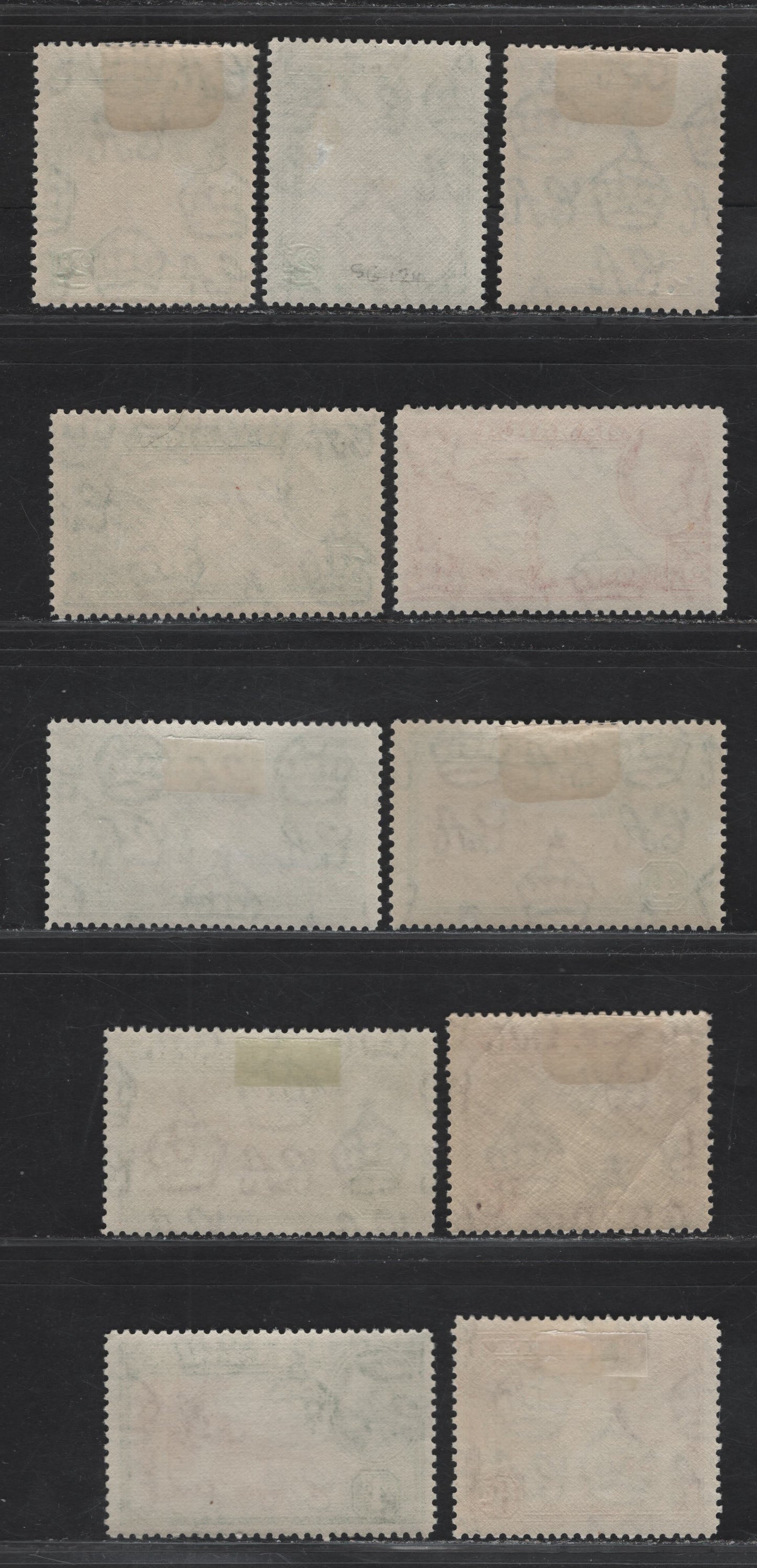 Lot 157 (C) Jamaica SG#124,d, 125-126, c, 127-128 2d - 6d Gray & Green - Gray & Purple Coco Palms - Priestmans River, 1938-1952 KGVI Pictorial Issue, 11 F/VFOG/Nh Singles, Wartime Printings, Perfs 12.5 or 13x13.5, Slightly Different Shades.