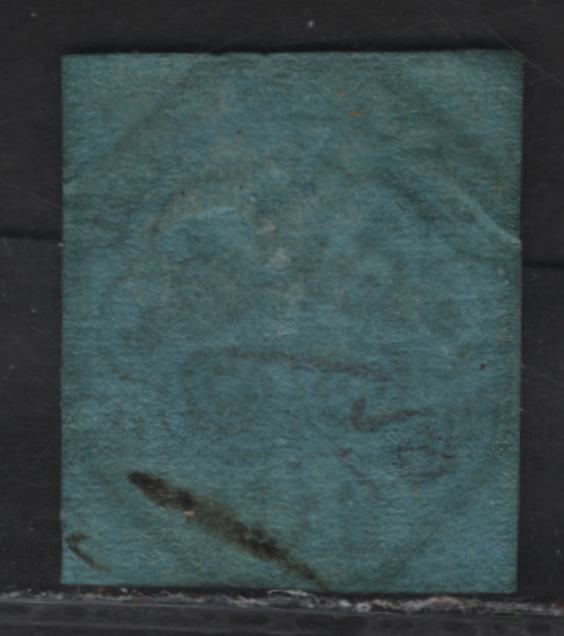Lot 20 Roman States SC#8 7baj Black on Blue Papal Arms, 1852 Arms Issue, A Fine Used Single, Displaying All 10 Characteristics Of The Genuine Stamp, All Close Bur Clear Margins, Small Internal Wrinkle At UL.