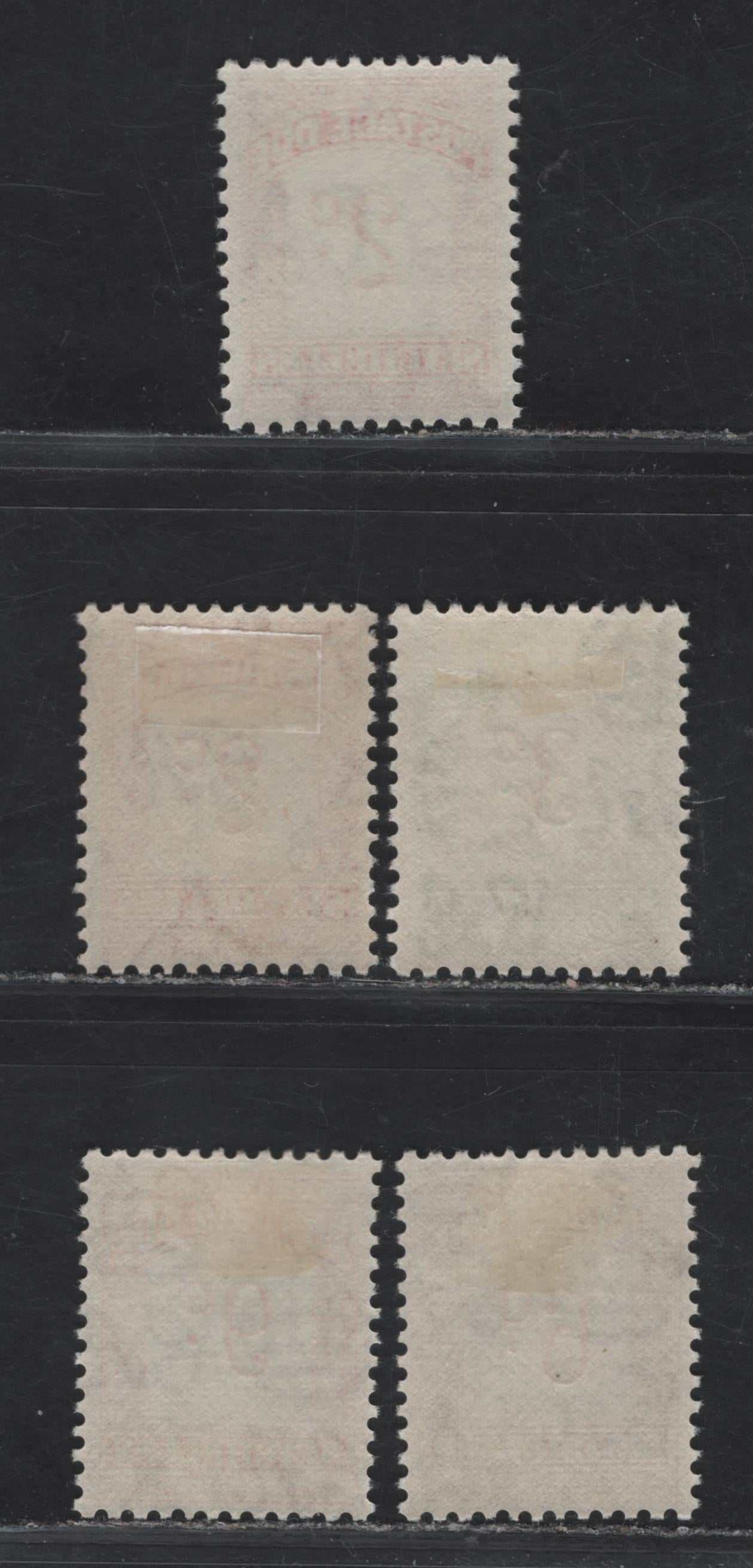 Seychelles SG#D1-D4, D9 2c - 9c Scarlet & Carmine - Scarlet & Orange Numerals, 1951-1964 Postage Dues, 5 VFOG Singles, Script CA & Block CA Wmks