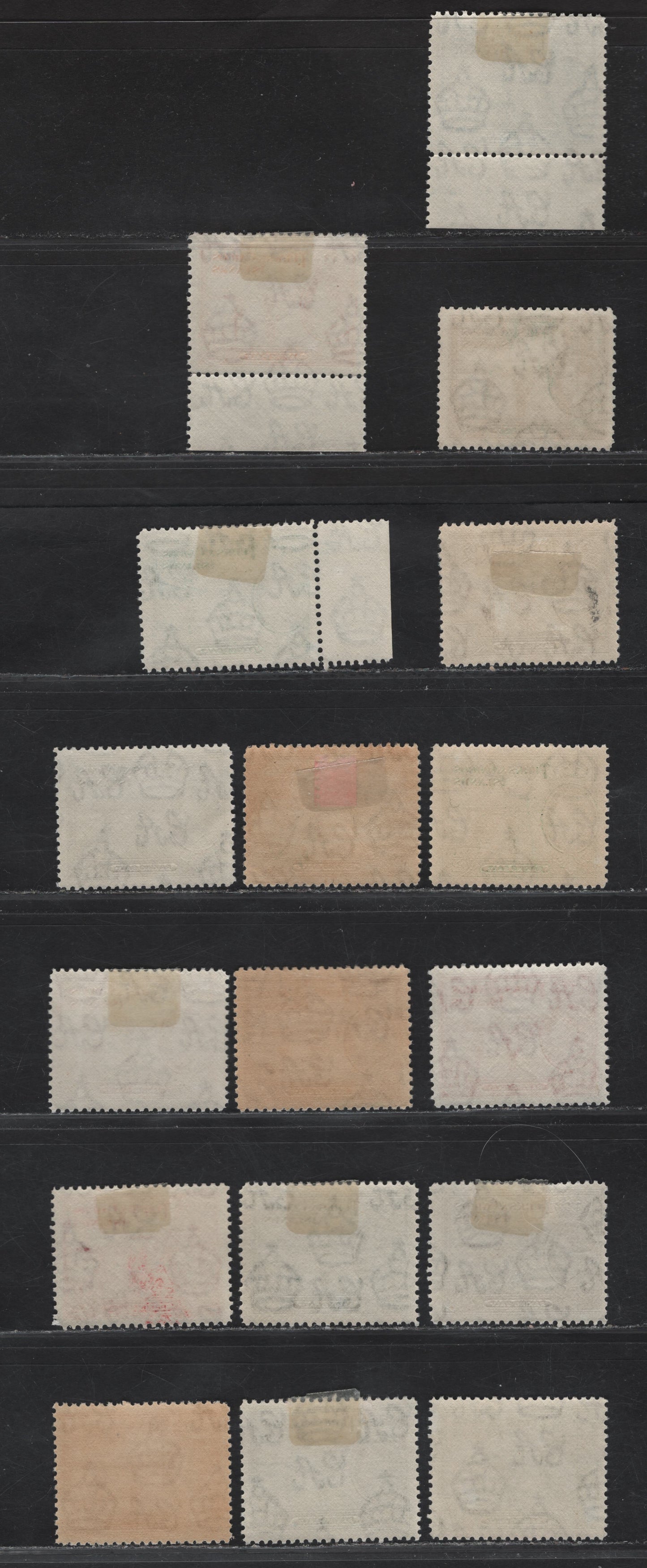 Lot 262 (C) Turks & Caicos SG#194-195a, 196-198, 199a, 200, 201a, 202-a 1/4d - 1/- Black & Gray Olive Raking Salt - Salt Industry, 1938-1944 Salt Raking Issue, 17 F/VFOG/NH Singles, 1938-1940 Wartime Printings, Different Shades or Gum types