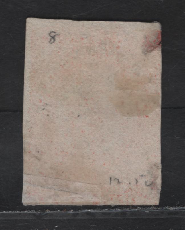 Lot 279 (C) Newfoundland SG#8 8d Scarlet Vermillion Flower Heraldry, 1857 Pence Issue, A Good Used Imperf Single, Two Large margins, Close At Bottom And Just Touching At Left, Repaired Scissor Cut At Lower Right.