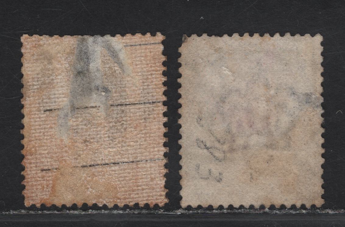 Lot 147 (C) Great Britain SG#159, 162 3d on 3d - 6d on 6d Lilac Queen Victoria, 1880-1883 Surface Printed Issue, 2 Fair/Good Used Singles, Imperial Crown Wmk, Both Have Small to Large Thins, Color is Slightly Faded.