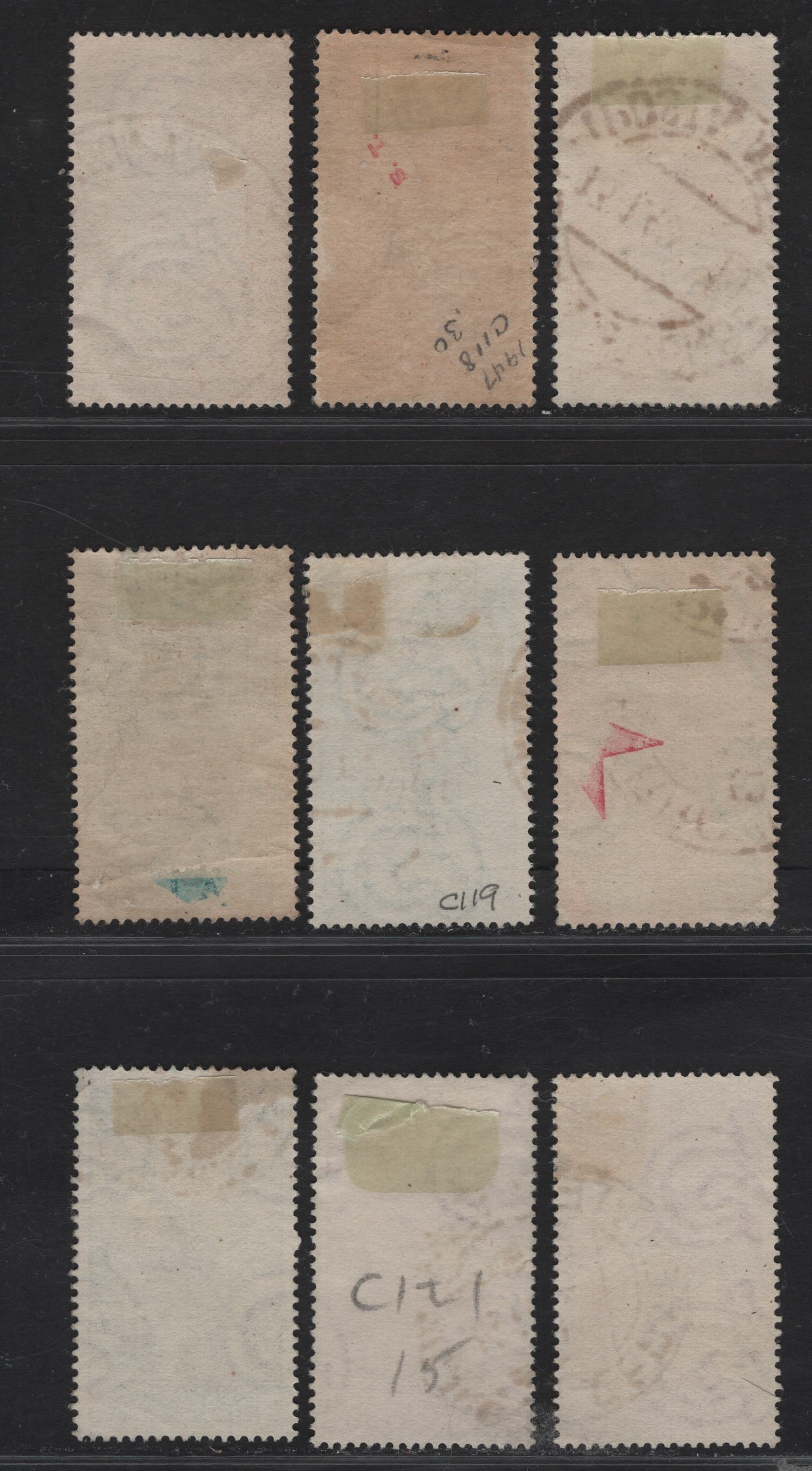 Lot 214 Italy SC#C116, C118-C121 6l - 50l Deep Violet - Lilac Rose Radio On Land - Radio in the Skies, 1947 50th Anniv of Radio Airmail Issue, 9 Very Fine Used Singles, Subtle Shade Variations, All Appear To be Contemporary Dated Cancels