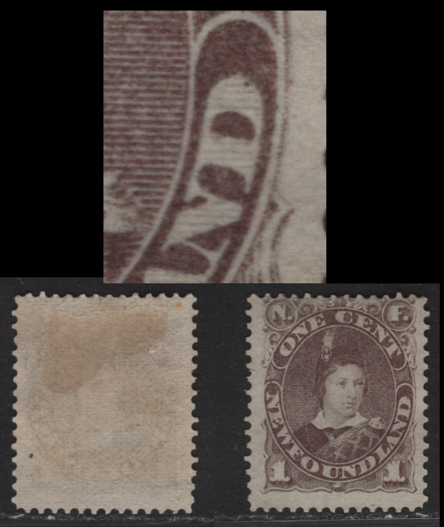 Lot 28 (C) Newfoundland #42 1c Gray Brown Edward, Prince of Wales, 1880-1896 4th Cents Issue, A FOG Single, Paper Cents-II, Perf 12.1x12, Showing Traces Of Original Gum, Showing Unlisted Dot In Last 'D' Of (C) Newfoundland.
