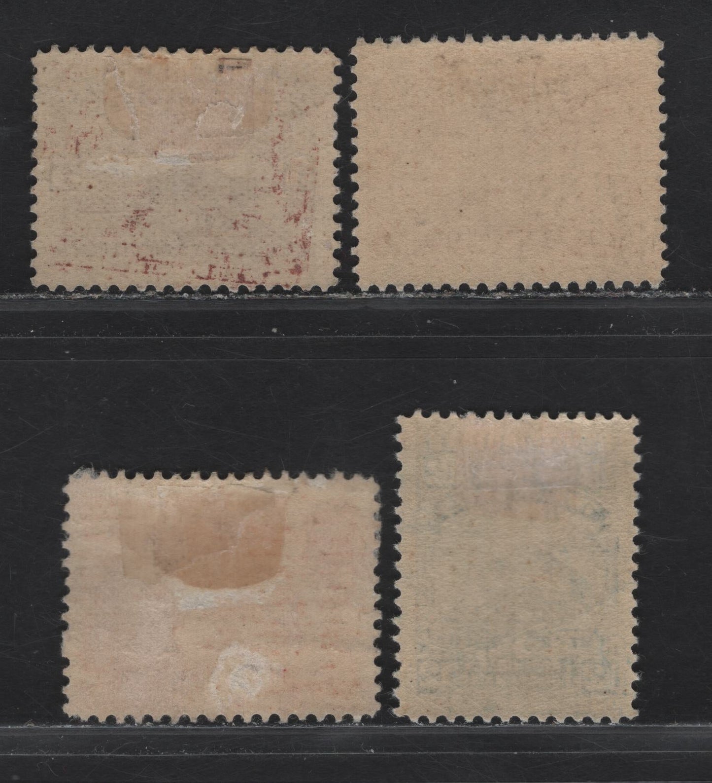 Lot 53 (C) Newfoundland #65-67, 69 5c - 12c Violet - Dark Blue Mining - Willow Ptarmigan, 1897 Discovery of (C) Newfoundland Issue, 4 FOG Singles, Large Album Adhesions On 8c, 12c Is Paper ADNN-A, Rest Are ABNN-D.
