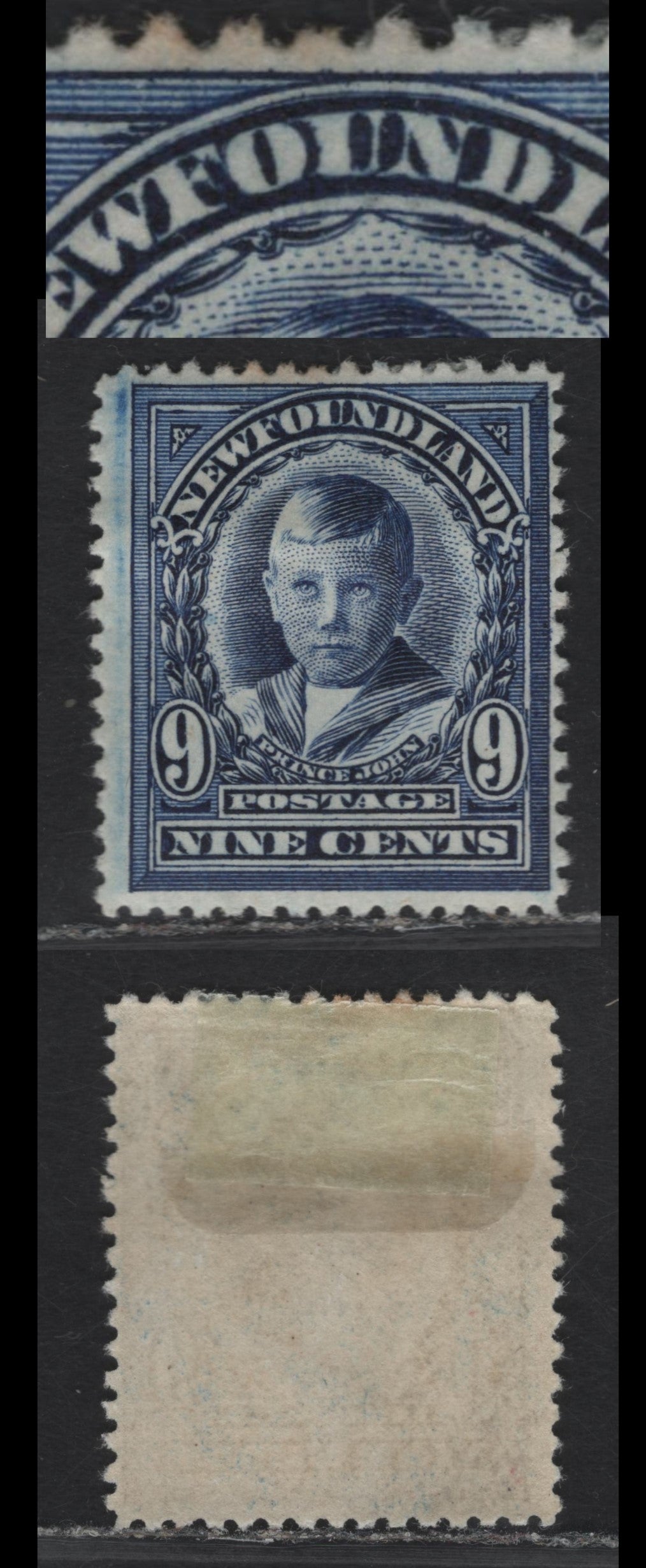 Lot 95 (C) Newfoundland #111i 9c Violet Blue Prince John, 1911 Royal Family Issue, A FOG Single, Paper WM-C, Line Perf 14.25x14, Showing Strong Re-entry Above 'wfoun'.
