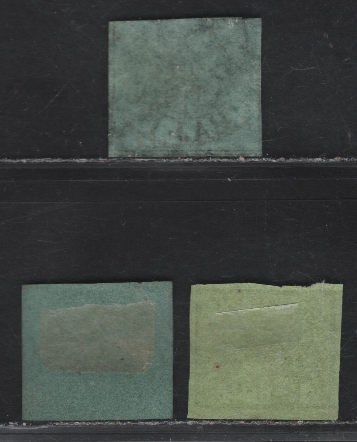 Lot 104 Roman States SC#2, 2a, 3a 1b - 2b Black & Gray Green - Black on Yellow Green Arms, 1852 Imperf Papal Arms Issue, 3 Very Fine Used Singles, 1b's Show Either Full or Traces Of Dividing Lines On All 4 Sides, 2b Has Full Margins On 2 Sides