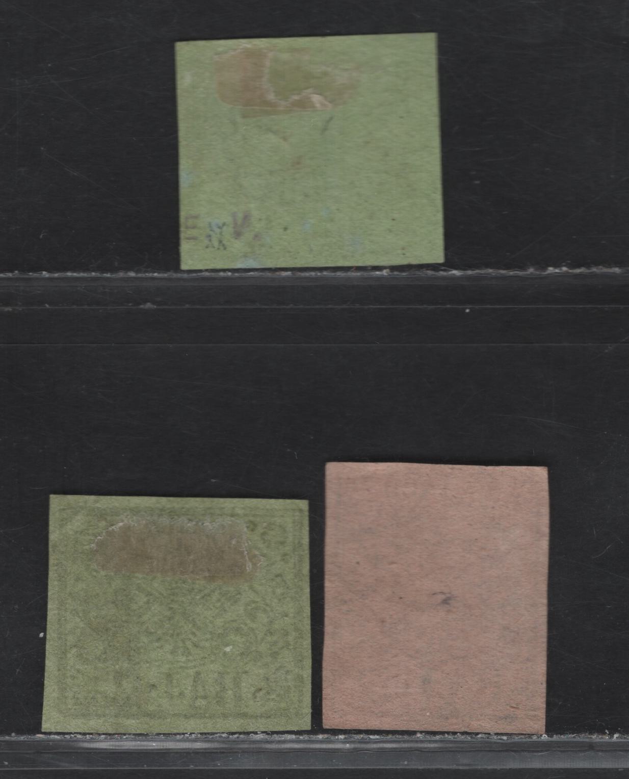 Lot 105 Roman States SC#3a, 6a 2b - 5b Black on Yellow Green - Black on Pale Rose Arms, 1852 Imperf Papal Arms Issue, 3 Very Fine Used Singles, Slight Shade Differences With 2b, All Possess All Required Characteristics of A Genuine Stamp