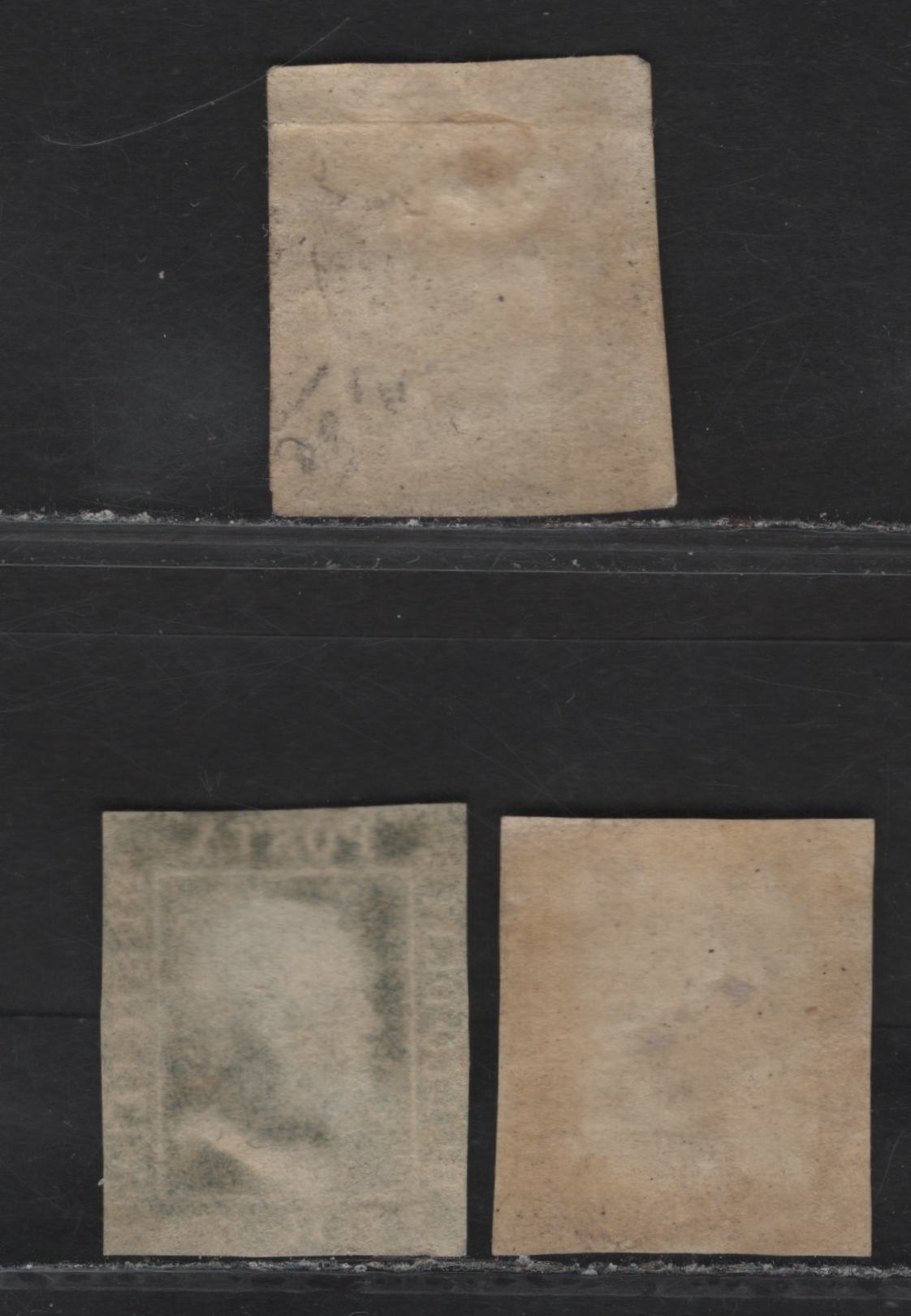 Lot 114 Sicily SC#12i, 13g, 13h 1gr - 2g Olive Green - Pale Blue Ferdinand II, 1859 Ferdinand II Issue, 3 Ungraded Used Singles, Hard White Paper From the Palerno Consignment, Generally Sound, But No Margins Or Margins On 2 Sides With A Crease At Top.