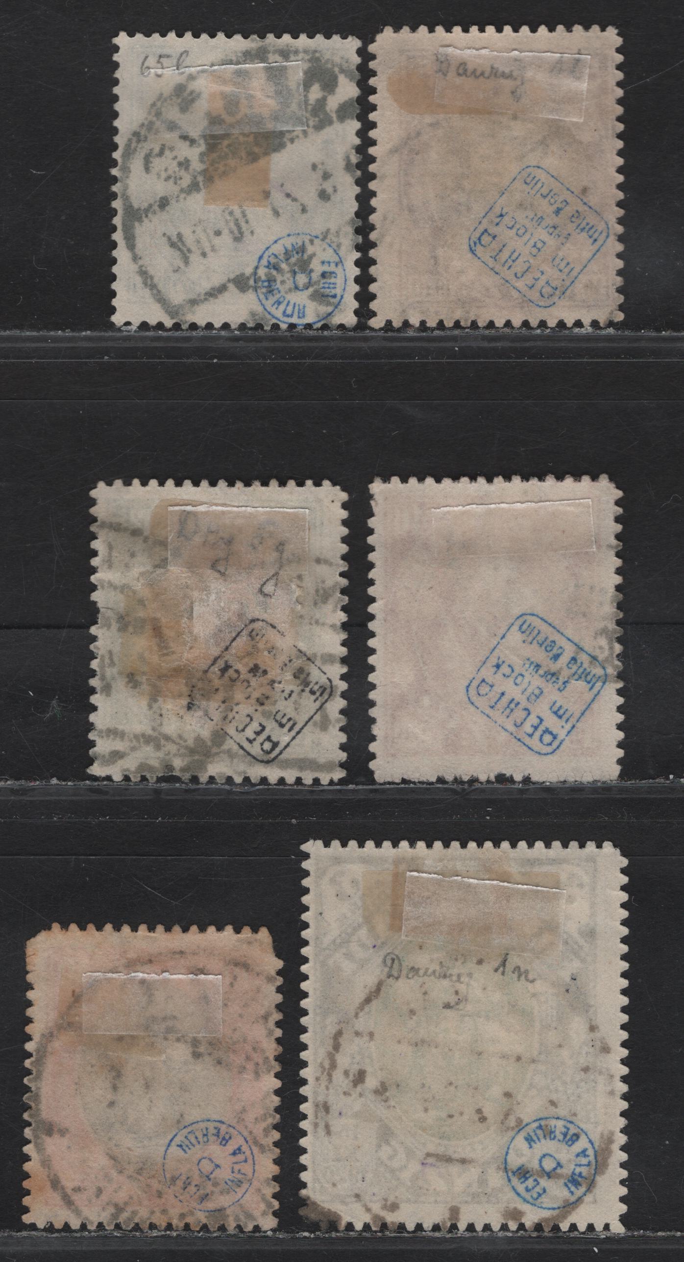 Lot 147 Danzig SC#49-53, 56 5pf - 3m Brown & Violet - Black & Greenish Blue , 1921 Hanseatu Ship Definitives, 6 Very Good/Fine Used Singles, All Postally Used, BPP Guarantee Handstamps