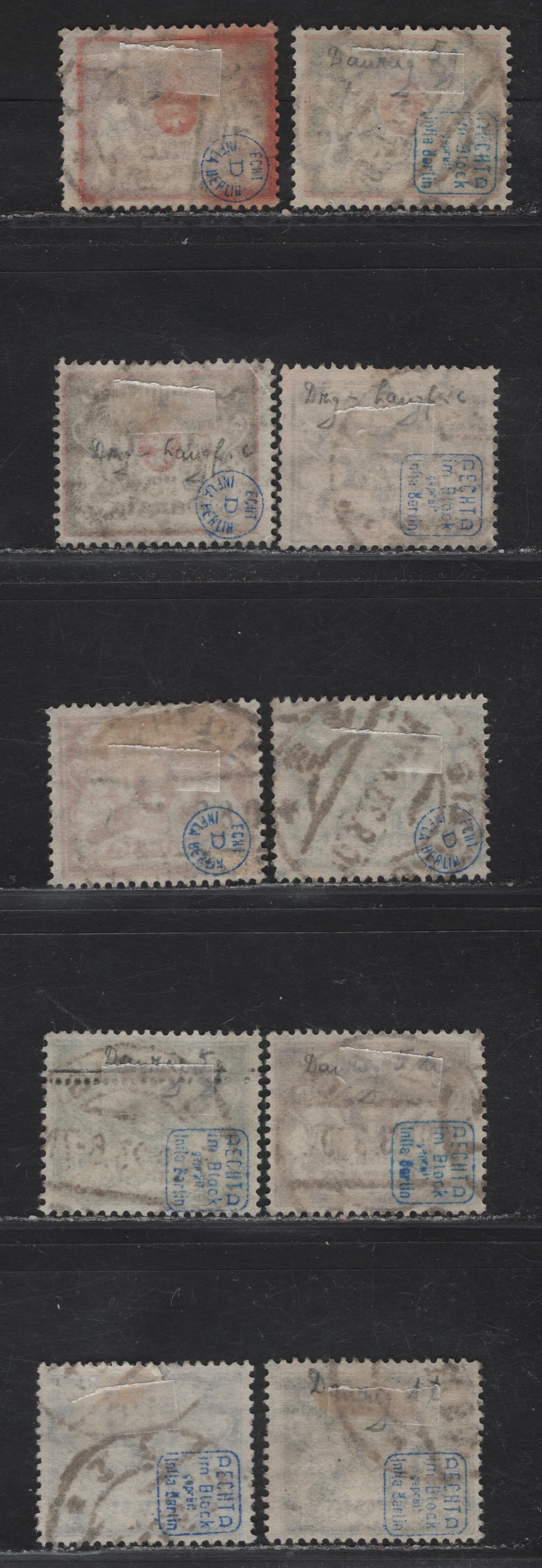Lot 150 Danzig SC#117, 119-120, 127, 129, 131-135 250m - 500,000m Violet & Red - Slate Arms - Coat of Arms, 1923 Arms Issue, 10 Fine/Very Fine Used Singles, All Postally Used, BPP Guarantee Handstamps