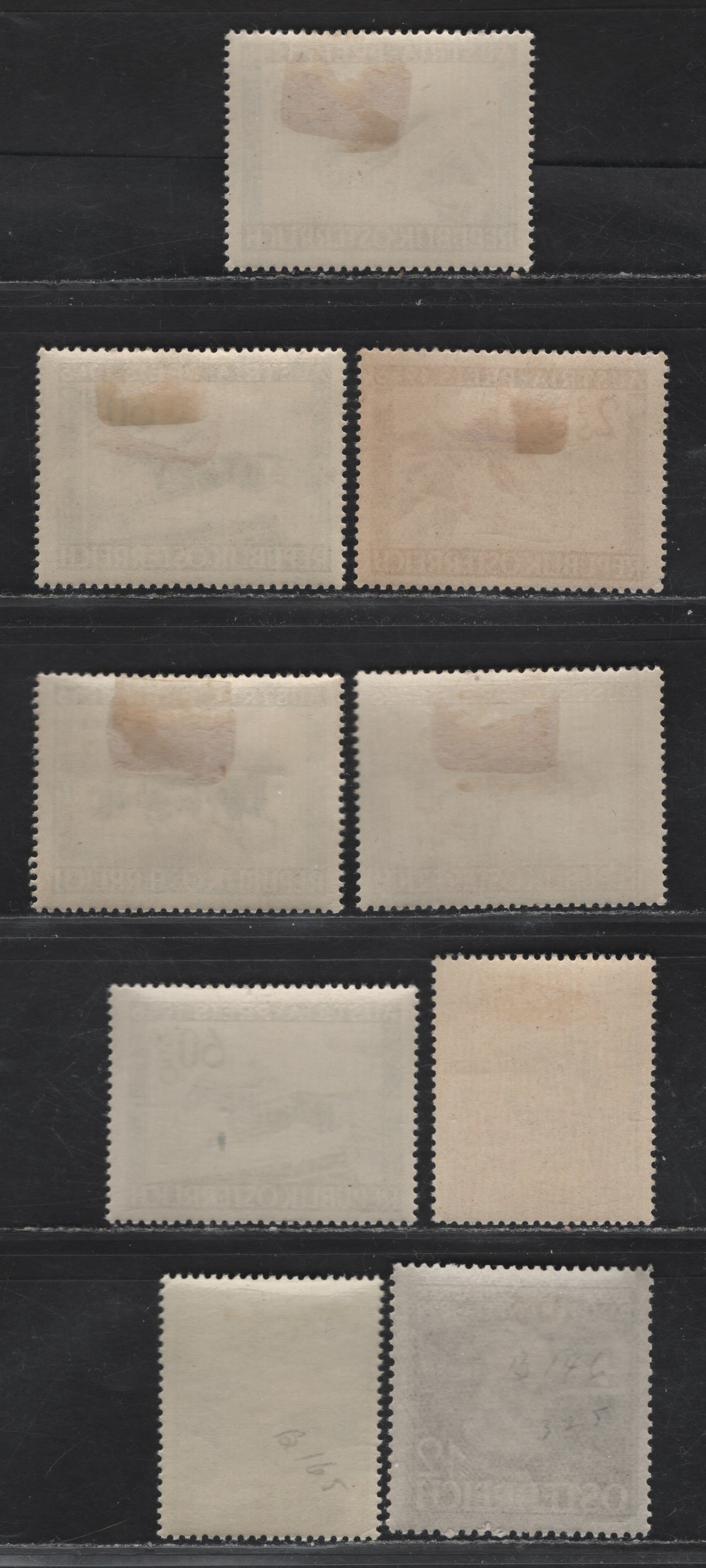 Lot 182 Austria SC#B146, B165-B166, B179-B183 12g Dark Brown - 2s + 2s Yellow Brown, 1936 Inventors - 1946 Austria Prize Race Semi-Postal Issues