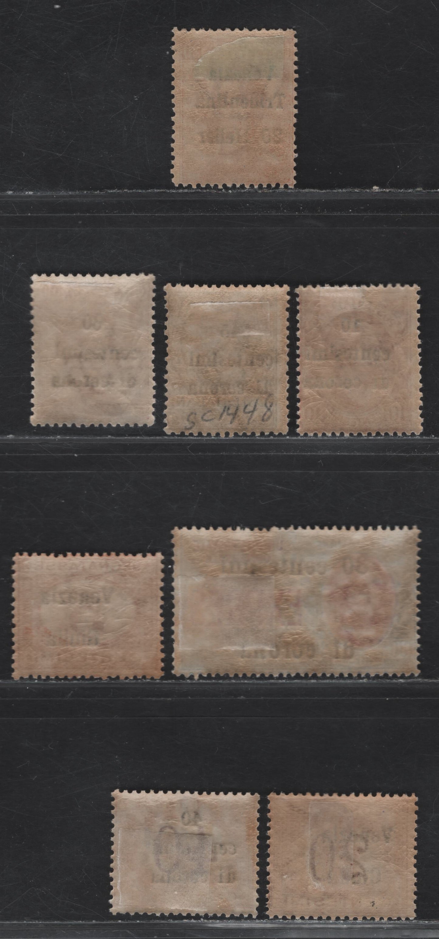 Lot 183 Austria SC#N63, N67, N71, N73, NE3, NJ1, NJ3, NJ12 20h on 20c - 40c on 40c Brown Orange - Buff & Magenta Victor Emmanuel III - Numerals, 1918-1919 Italian Occupation of Austria, 8 F/VFOG Singles
