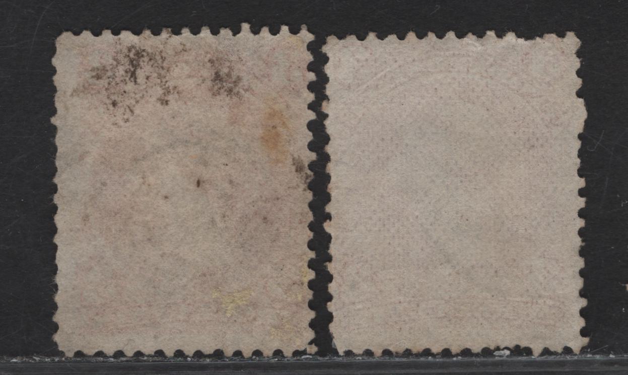 Lot 20 (C) Canada #25b,viii 3c Pale Indian Red - Orange Red Queen Victoria, 1868-1876 Large Queen Issue, 2 Good/Very Good Used Singles, Papers FO-Y (Bothwell) & FO-W, Perf 11.9x12