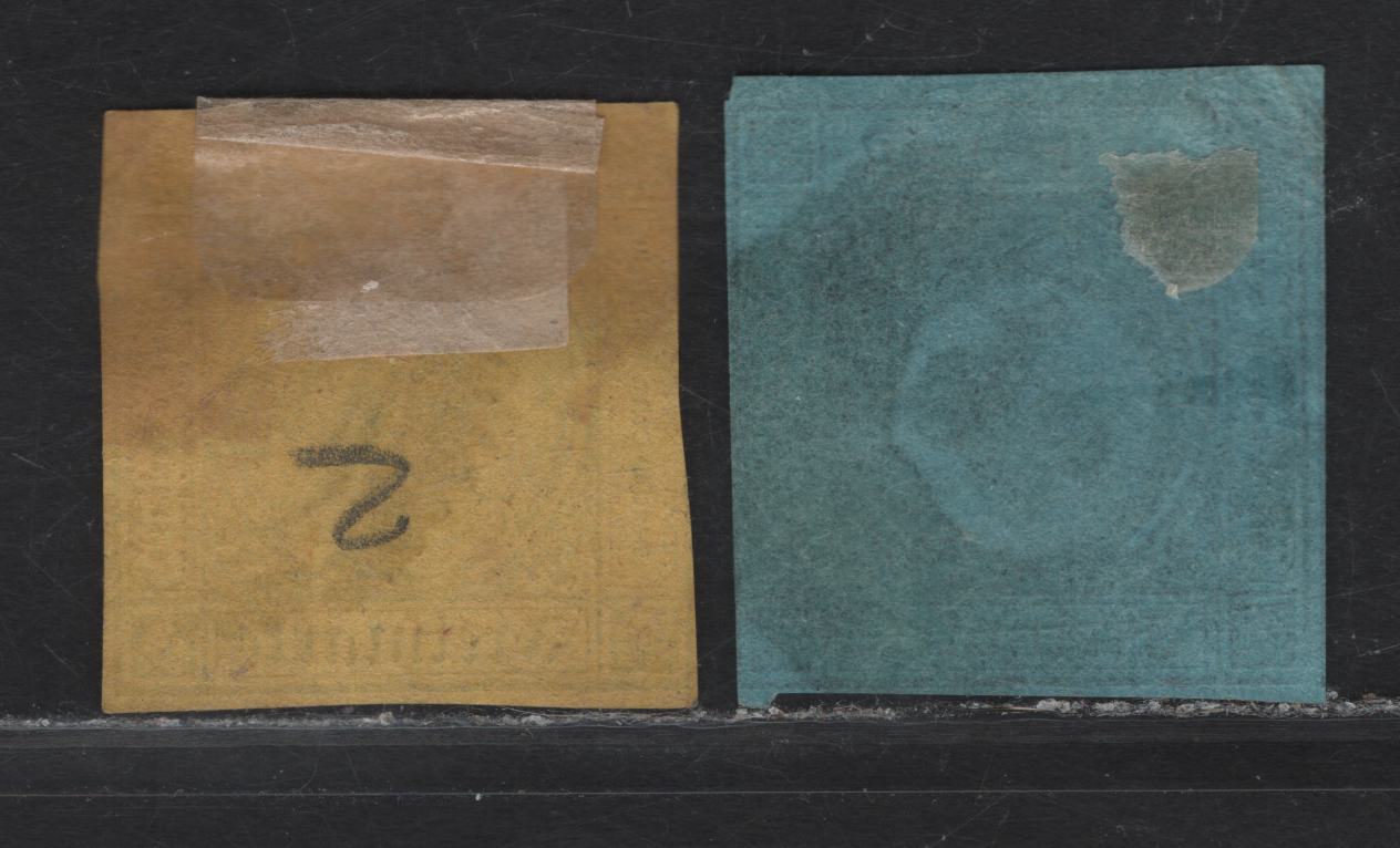 Lot 190A Baden SC#8-9 3kr - 6kr Black on Blue - Black on Yellow Numeral, 1853-1858 Numeral Issue, 2 Very Good Used Imperf Singles, The 3kr Has A Small Tear Above 'B' of "Baden"