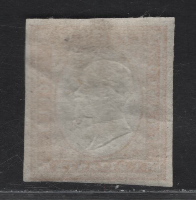 Lot 236 Sardinia SC#14 80c Orange Yellow Victor Emmanuel II, 1855-1863 Victor Emmanuel II Embossed Issue, A VFOG Imperf Single, Full 1mm Margin At Top, Close But Clear At Bottom & 2/3 Full On Sides, Natural Gum Wrinkles & Normal Thin Gum.
