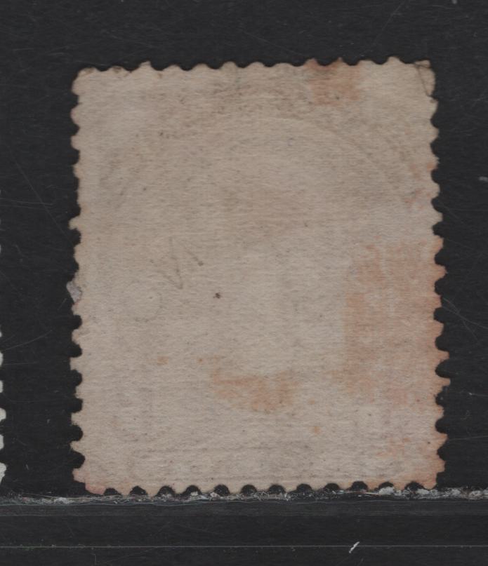 Lot 27 (C) Canada #27a 6c Yellow Brown Queen Victoria, 1868-1876 Large Queen Issue, A Very Good Used Single, Paper FO-D (Silky Smooth Opaque Wove), Perf 12.1x12, Plate 1 Example With Guide Dot Below The LL Scroll.