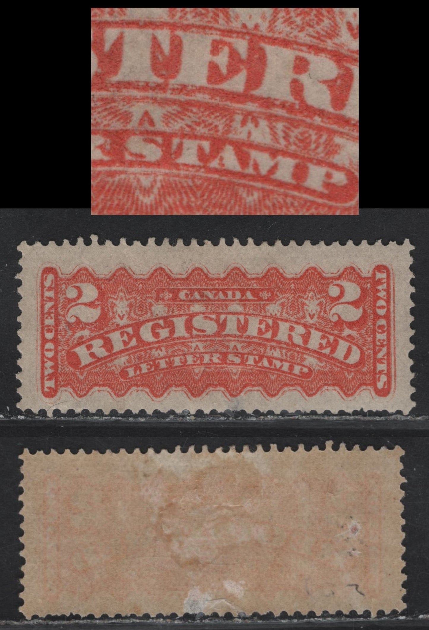 Lot 156 (C) Canada #F1i 2c Orange Red Registered, 1875-1896 Registration Issue, A GOG Single, Late Montreal Printing, Perf 12, Paper LM-O, 2 Pulled Perfs At LR, Small Perf Split At LL & Shallow Thin At Bottom.