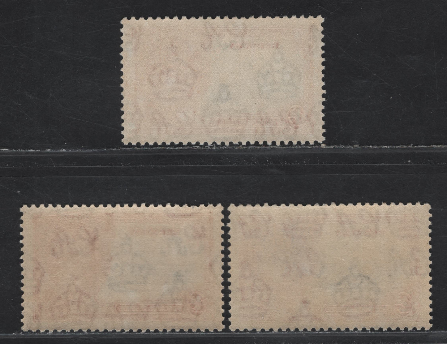 Bermuda SG#94 1d Gray Blue & Scarlet Windsor Castle, 1935 Silver Jubilee Issue, 3 VFNH Singles, Three Different Shades Of Gray Blue In the Center