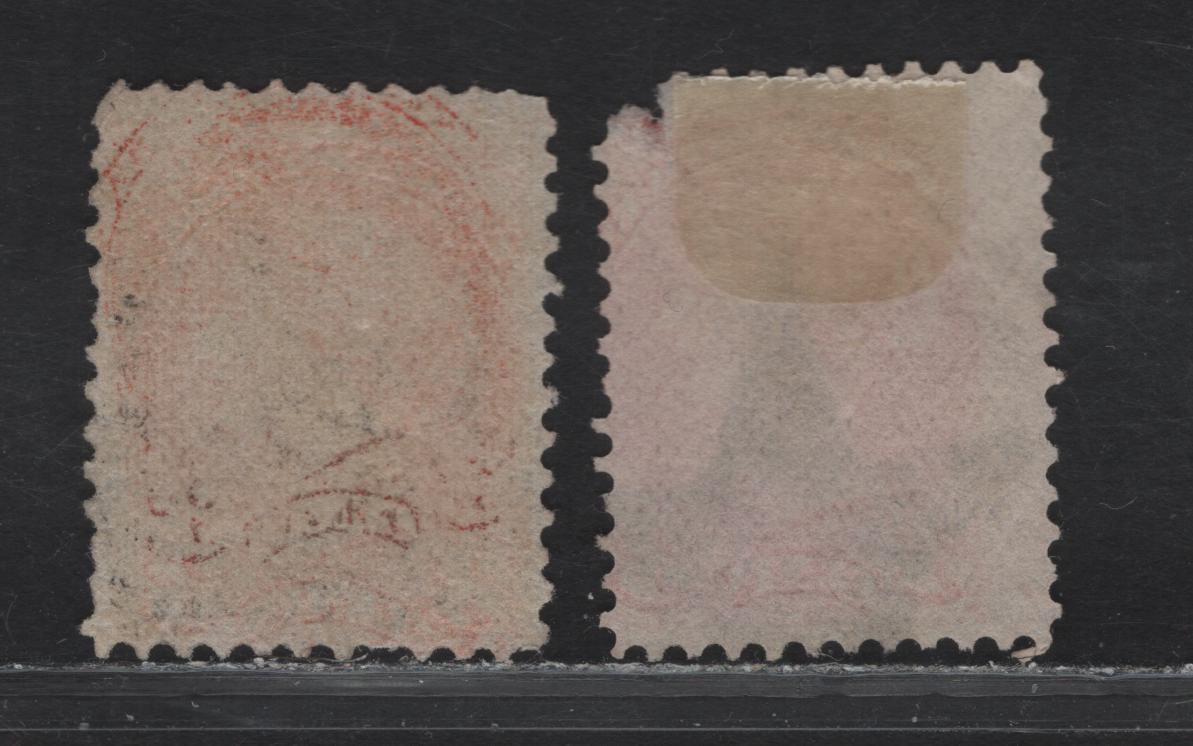 Lot 49 (C) Canada #37 3c Orange Queen Victoria, 1870-1893 Small Queen Issue, 2 Ungraded Used Singles, Mid Montreal Printings, Negative (Paper MM-O) & Positive (MM-R) Star Cancels, Perfs 12 & 12x12.1.