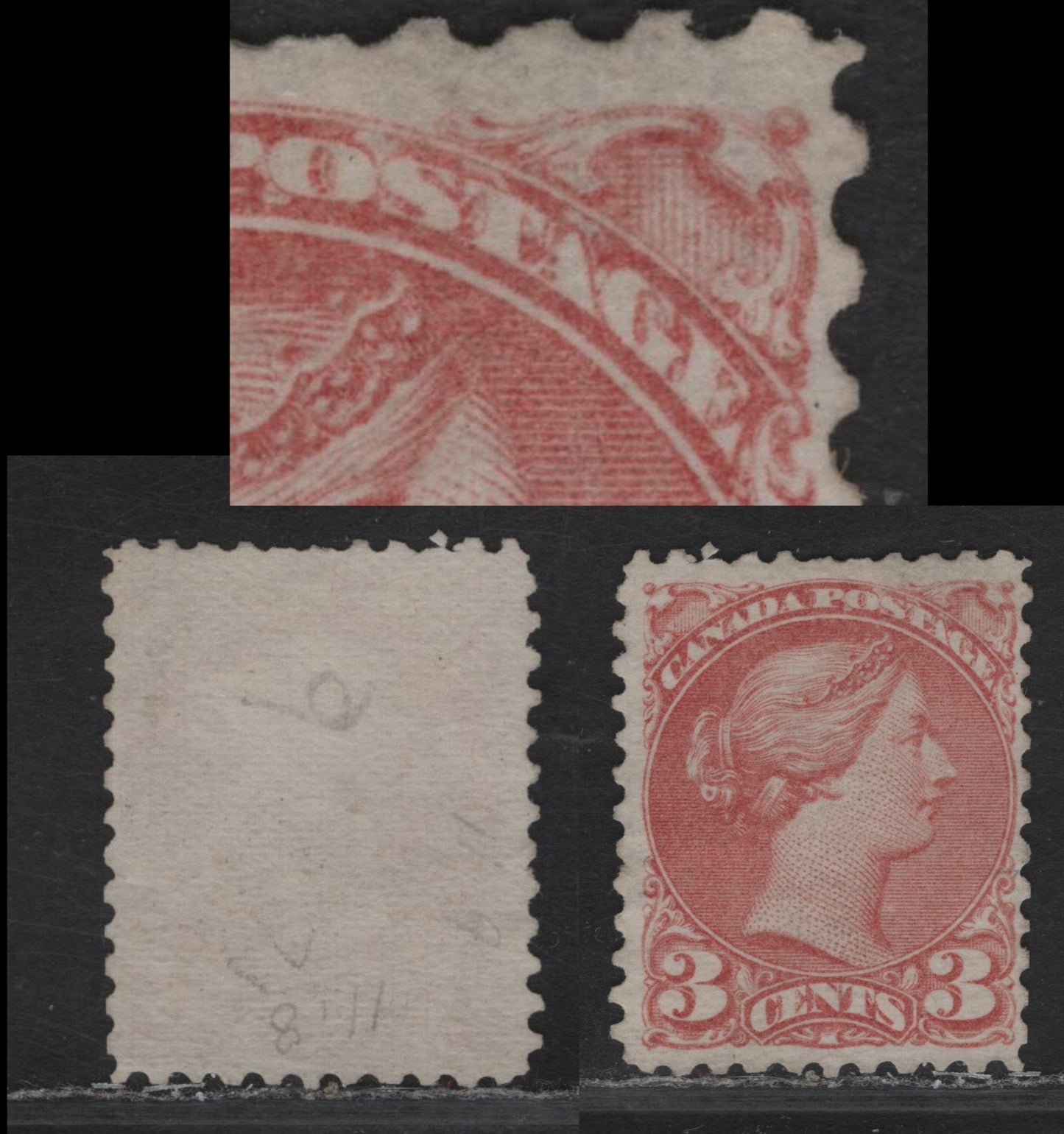 Lot 53 (C) Canada #37a 3 Pale Rose Queen Victoria, 1870-1893 Small Queen Issue, A Fine Unused Single, First Ottawa Printing, Paper FO-D, Perf 11.9, Dry Inking Near The Letters Of 'Postage'.