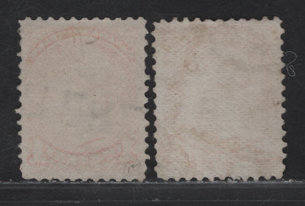 Lot 8 (C) Canada #35a, 35w 1c Orange - Red Orange Queen Victoria, 1870-1893 Small Queen Issue, 2 Fine/Very Fine Used Singles, Early Montreal & First Ottawa Printings, Paper EM-C & FO-P, Perfs 12x11.9 (Orange) & 11.0 (Red Orange).