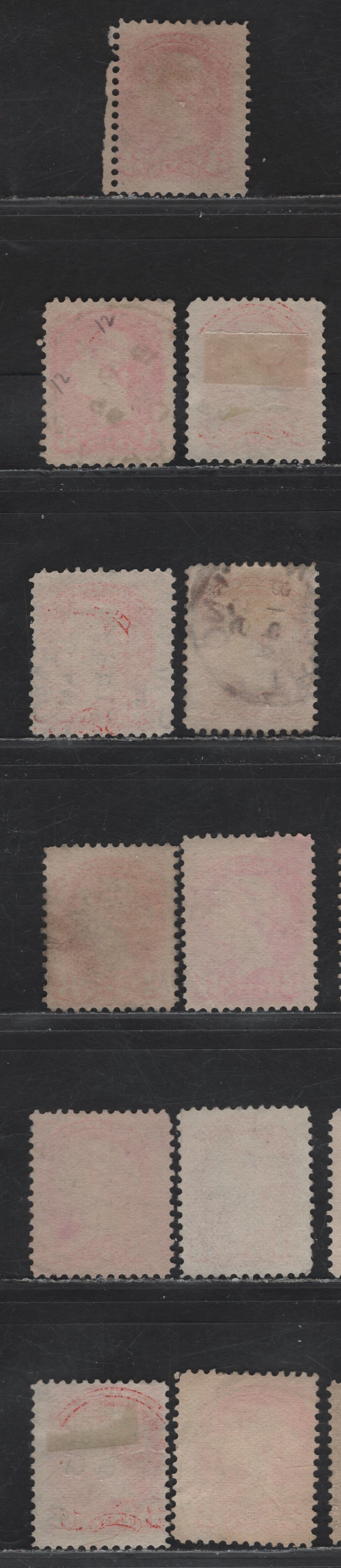 Lot 90 (C) Canada #41 3c Vermillion Queen Victoria, 1888-1897 Small Queen Issue, 11 Fine Used Singles, Mid 2nd Ottawa Printings, Dated 1894 & 1895, All Different Dates, Shades, Papers & Perfs.