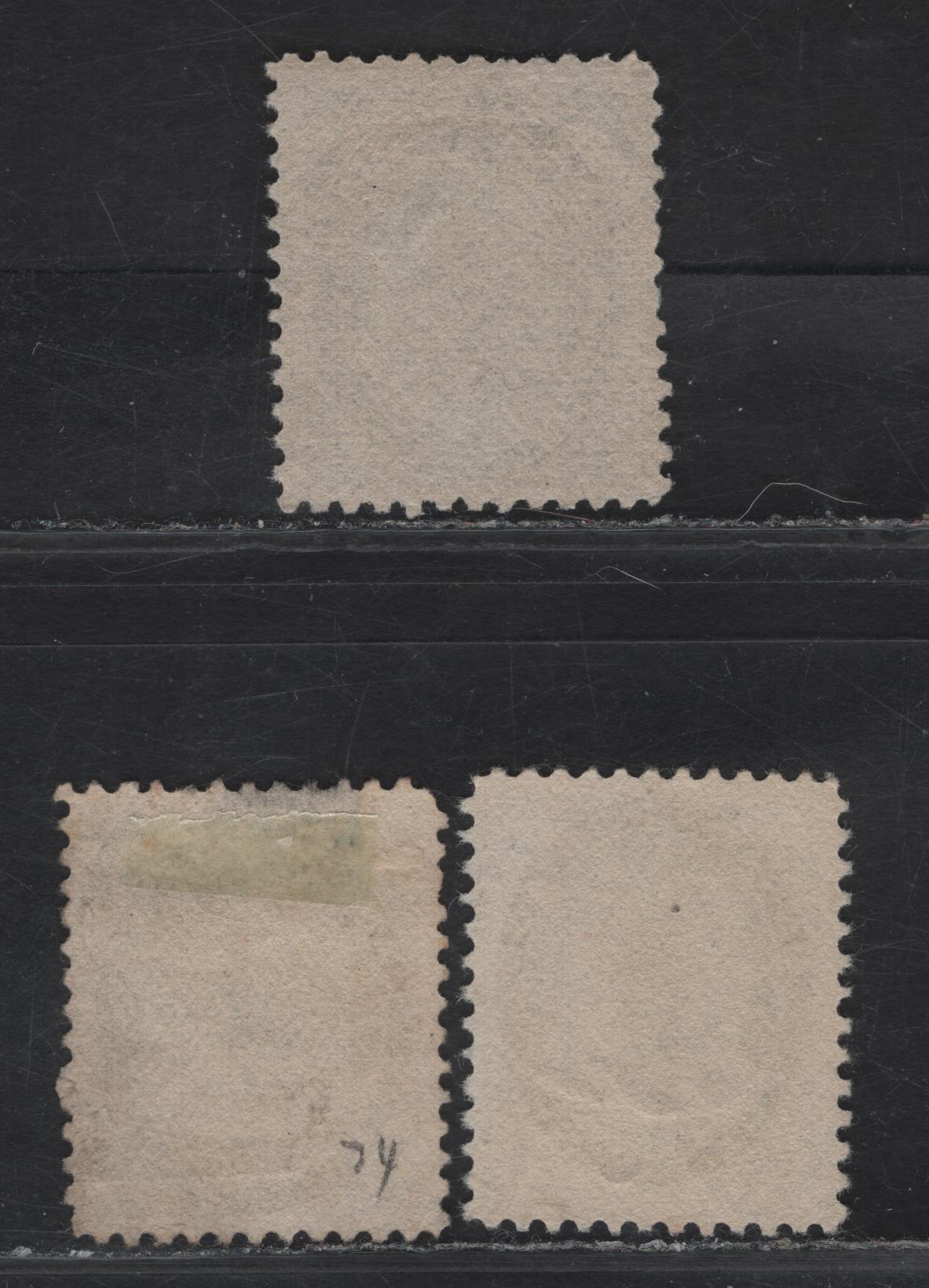 (C) Canada #74 1/2c Black & Gray Black Queen Victoria, 1898-1902 Numeral Issue, 3 Very Fine Used Singles, Papers ABN-X, ABN-AA & ABN-OO
