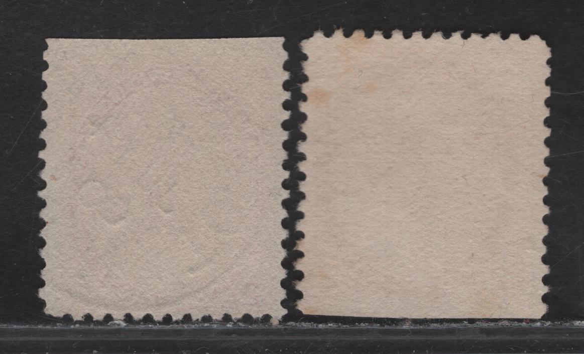 Lot 137 (C) Canada #77bs var 2c Bright Carmine Red & Bright Carmine Rose, 1898-1902 Queen Victoria Numeral Issue, 2 Fine Used Booklet Singles With Natural Straight Edges. Die I, On Paper ABN-RR & ABN-X. Perf 12x11.9 & 11.9