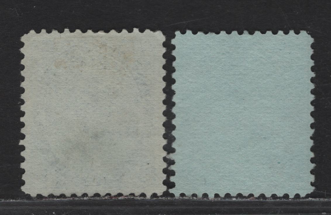 Lot 152 Canada #79, 79b 5c Deep Bright Blue, 1898-1902 Queen Victoria Numeral Issue, 2 VF Used Singles On Papers ABN-SS Perf 12 And ABN-FF Perf 11.9