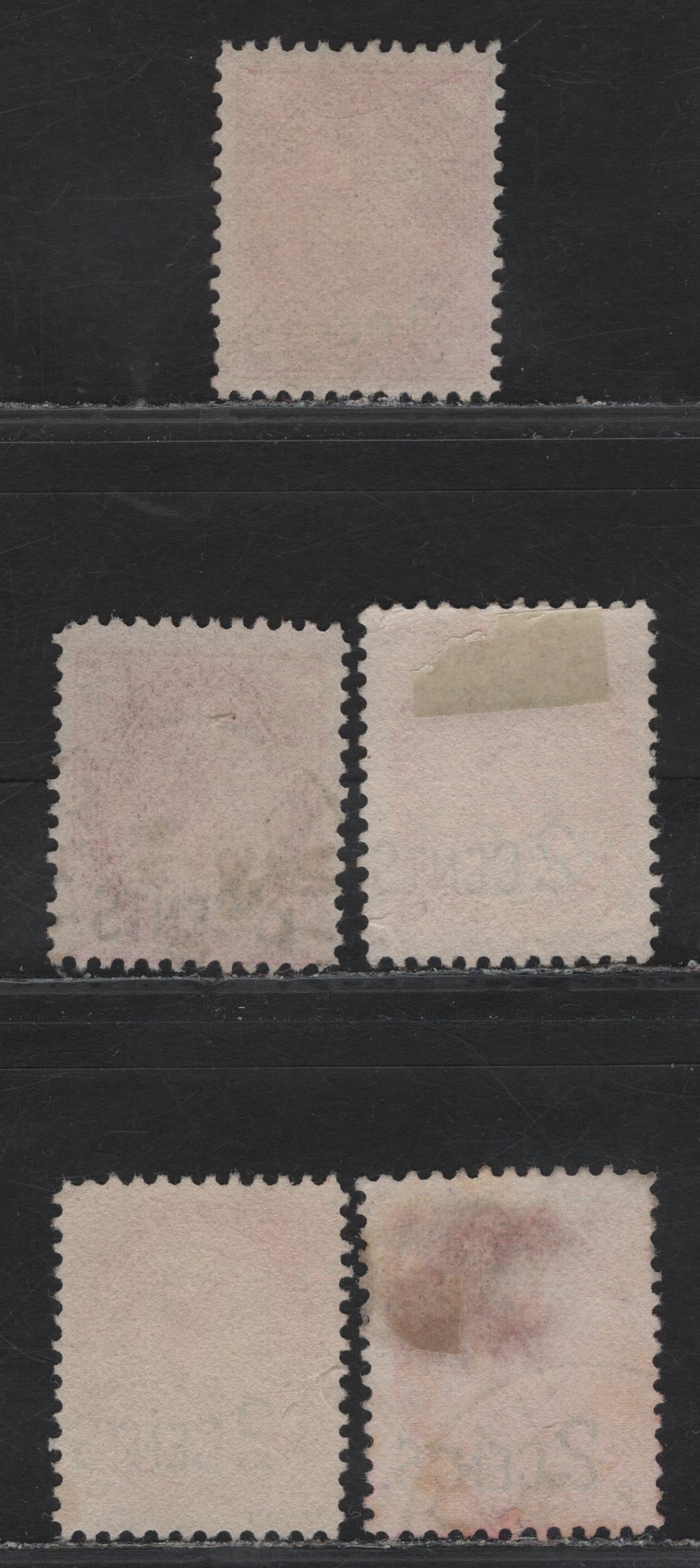 (C) Canada #87-88 2c on 3c Carmine, Bright Carmine Rosine & Pale Rosine Queen Victoria, 1899 Provisional Issue, 4 Fine Used Singles, Thick & Thin Overprint Fonts