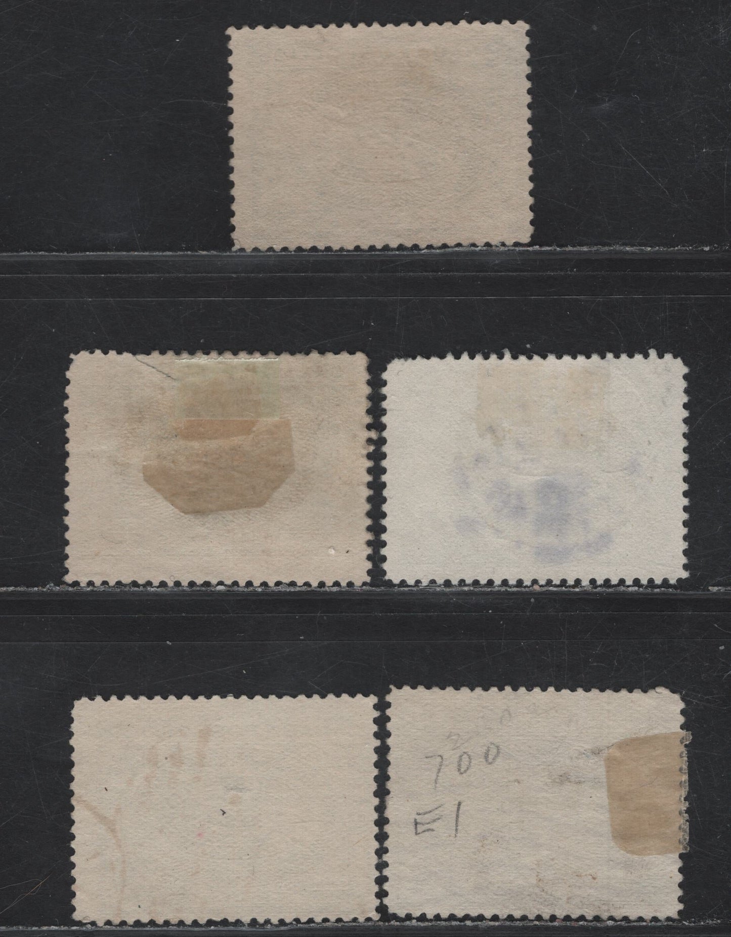 Lot 215 Canada #E1, E1a, E1b, E1ii, E1iv 10c Blue Green - Deep Blue Green Special Delivery, 1898 Special Delivery Issue, 5 Fine Used Singles, All Listed Paper & Shade Varieties, Including The No Shading In Value Tablet