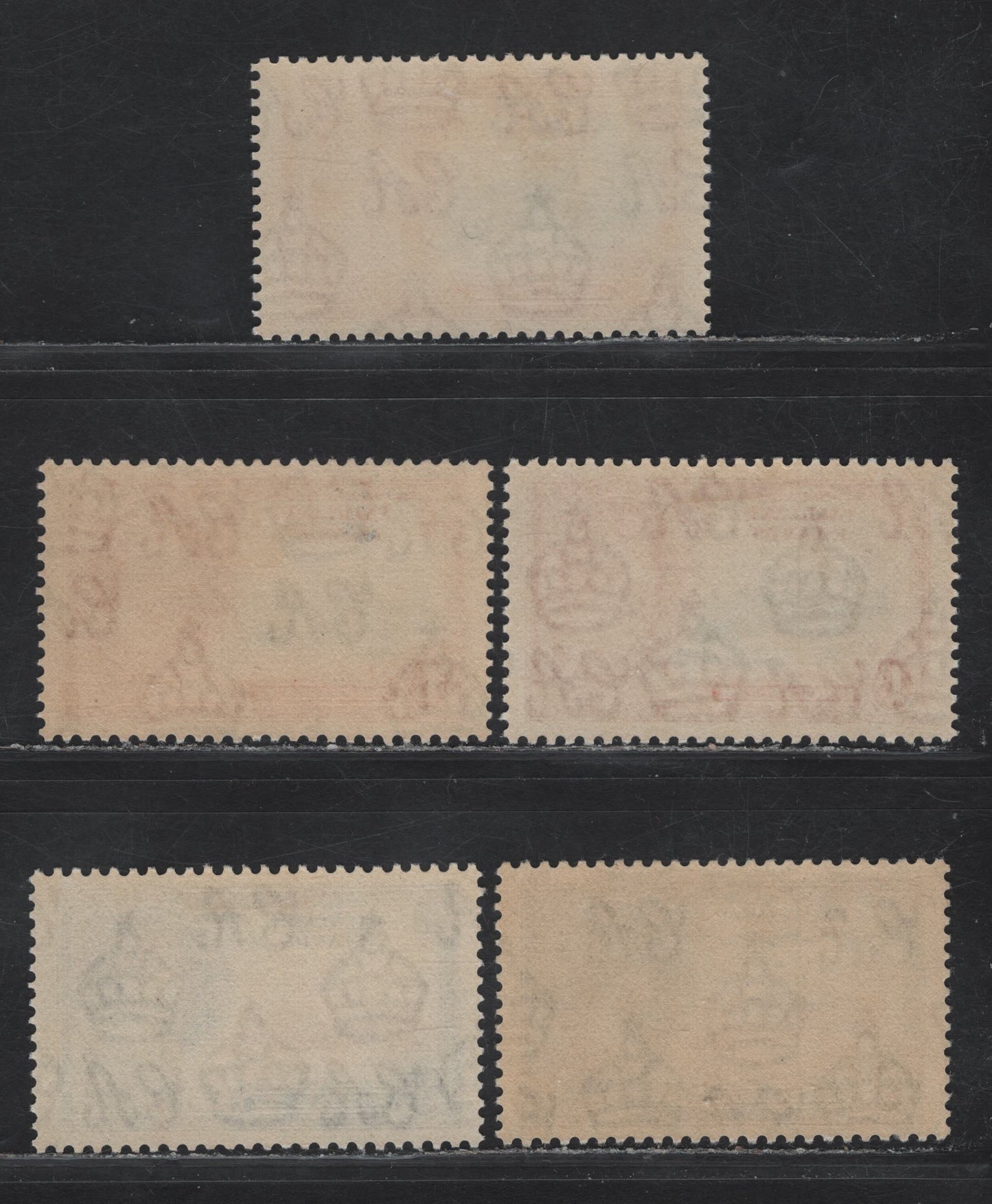 Lot 252 Falkland Islands SG#139-140 1d - 2.5d Deep Gray Blue & Scarlet - Chestnut Brown & Blue KGV & Windsor Castle, 1935 Silver Jubilee Issue, 5 VFOG Singles, Three Shades of 1d Vignette & Frame Plates, 2 Shades Of 2.5d