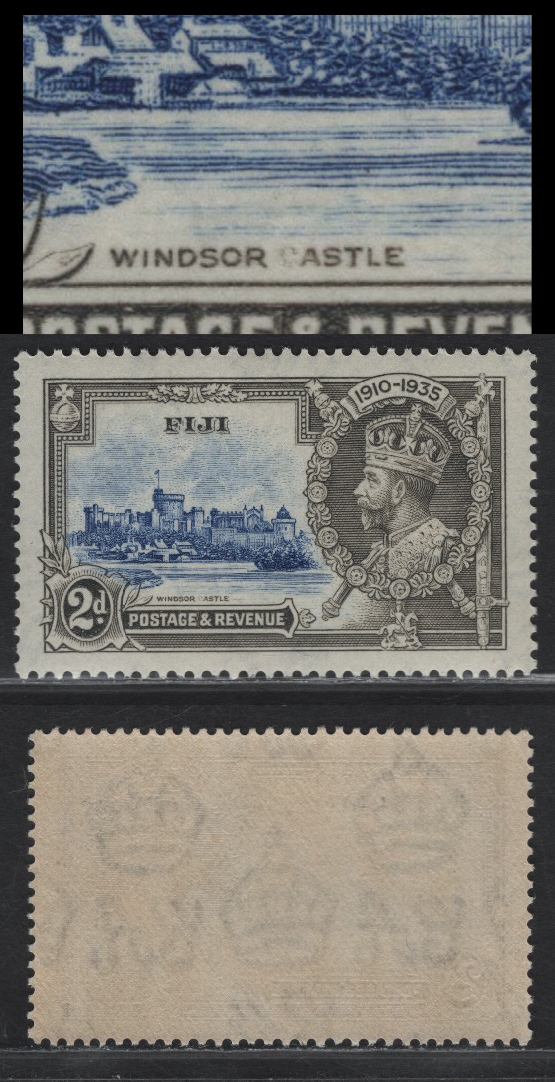 Lot 264 Fiji SG#243var 2d Ultramarine & Gray KGV & Windsor Castle, 1935 Silver Jubilee Issue, A VFOG Single, Showing Frame Plate Variety Of Albino 'C' in Castle