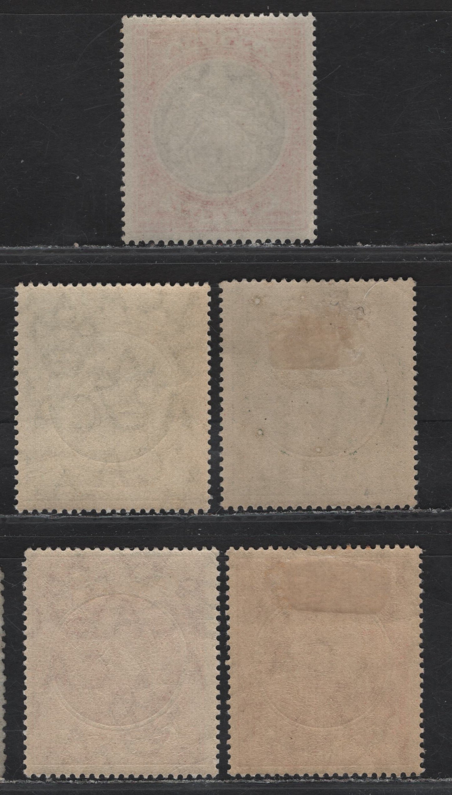 Lot 30 (C) Antigua SC#32, 41-44 1/2d - 1d Gray Green & Blue Green - Red & Scarlet Arms, 1903-1917 Arms Issue, 5 VFOG Singles, Crown CC & Multiple Crown CA Wmks