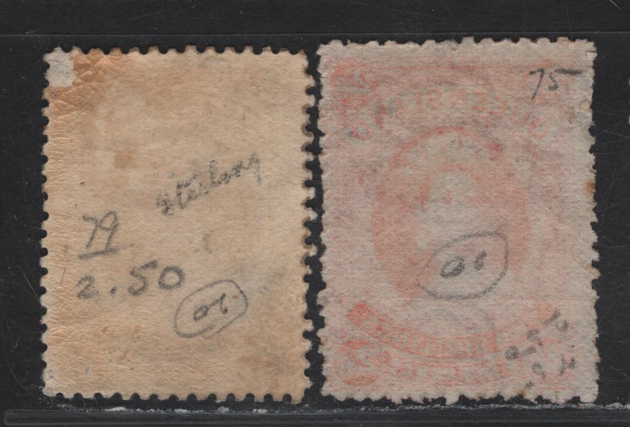 Lot 31A (C) Queensland SG#153, 157 2/6 - 2/- Vermillion - Bright Blue Queen Victoria, 1882-1895 Queen Victoria Postal Fiscal issue, 2 Very Good Used Singles, Sideways Wmk 5 & Wmk 10, Thick Paper, Fiscal Cancels.