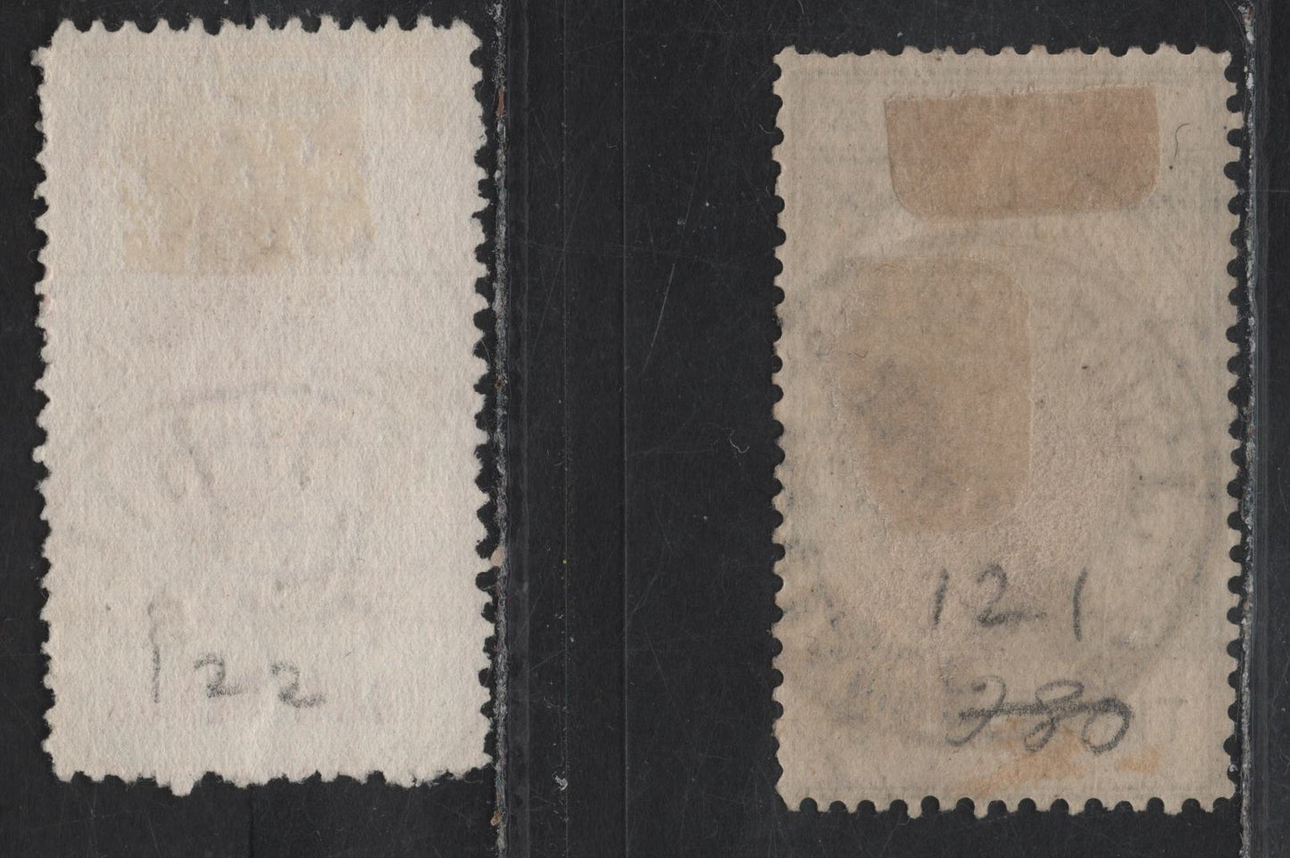 Lot 37 (C) South Australia SG#269, 280 4d - 3d Red Orange - Olive Green Queen Victoria, 1902-1904 Long Keyplates Issue, 2 Very Fine Used Singles, Perf 11.5x12.5 (4d) & 12 (3d), Thin 'Postage'