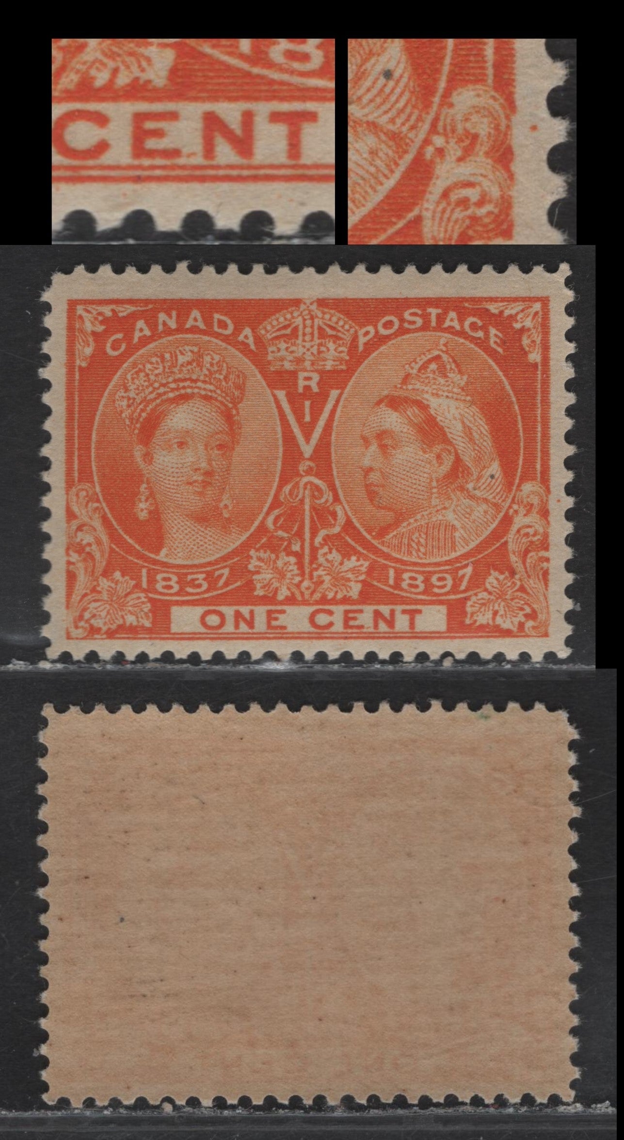 Lot 62 (C) Canada #51i 1c Bright Yellow Orange Queen Victoria, 1897 Diamond Jubilee Issue, A VFNH Single, Paper ABN-U, Perf 12x11.8, Showing Position Dot In Right Margin & Small Arc Between of EN of Cent.